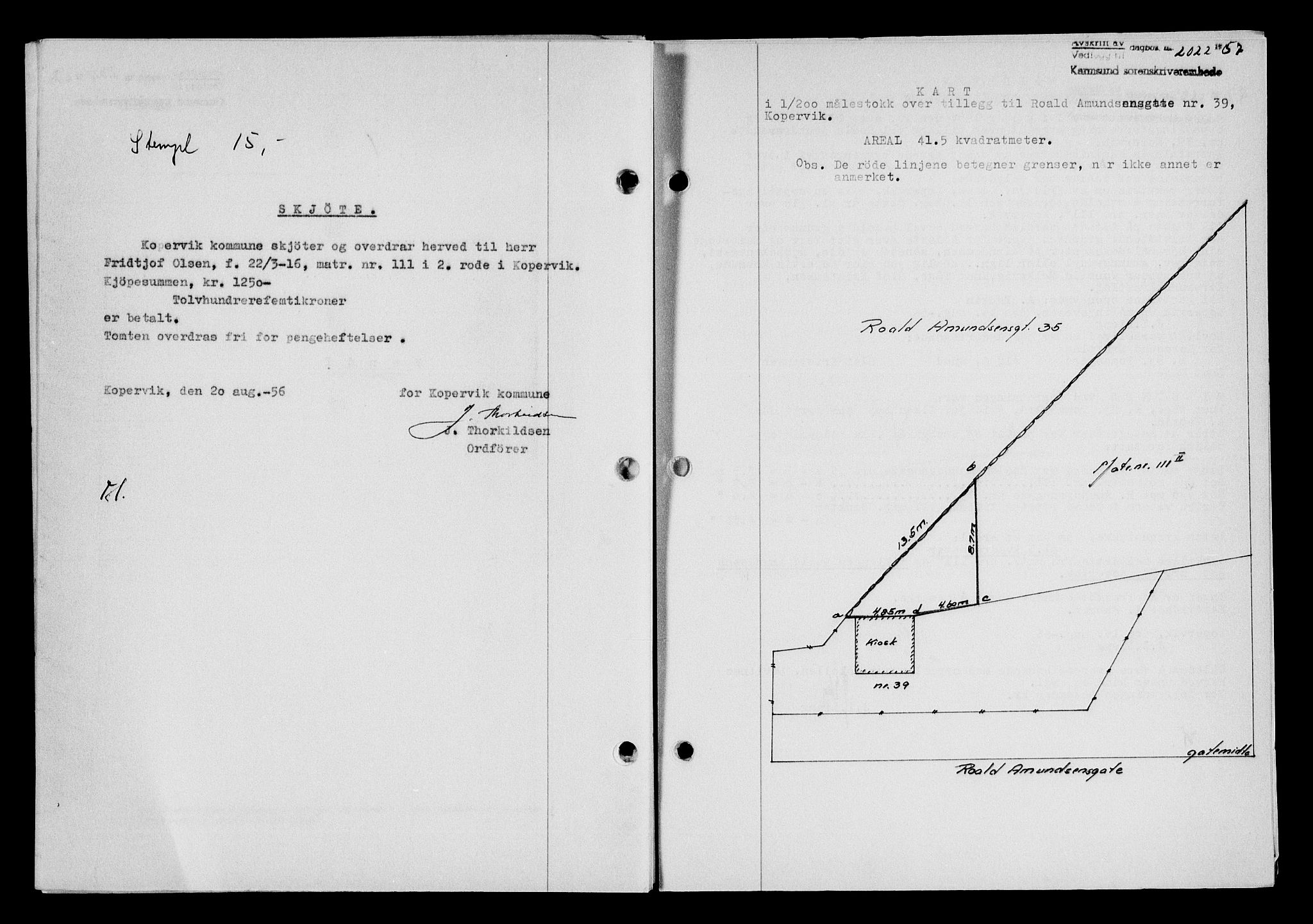 Karmsund sorenskriveri, SAST/A-100311/01/II/IIB/L0125: Mortgage book no. 105A, 1957-1957, Diary no: : 2022/1957
