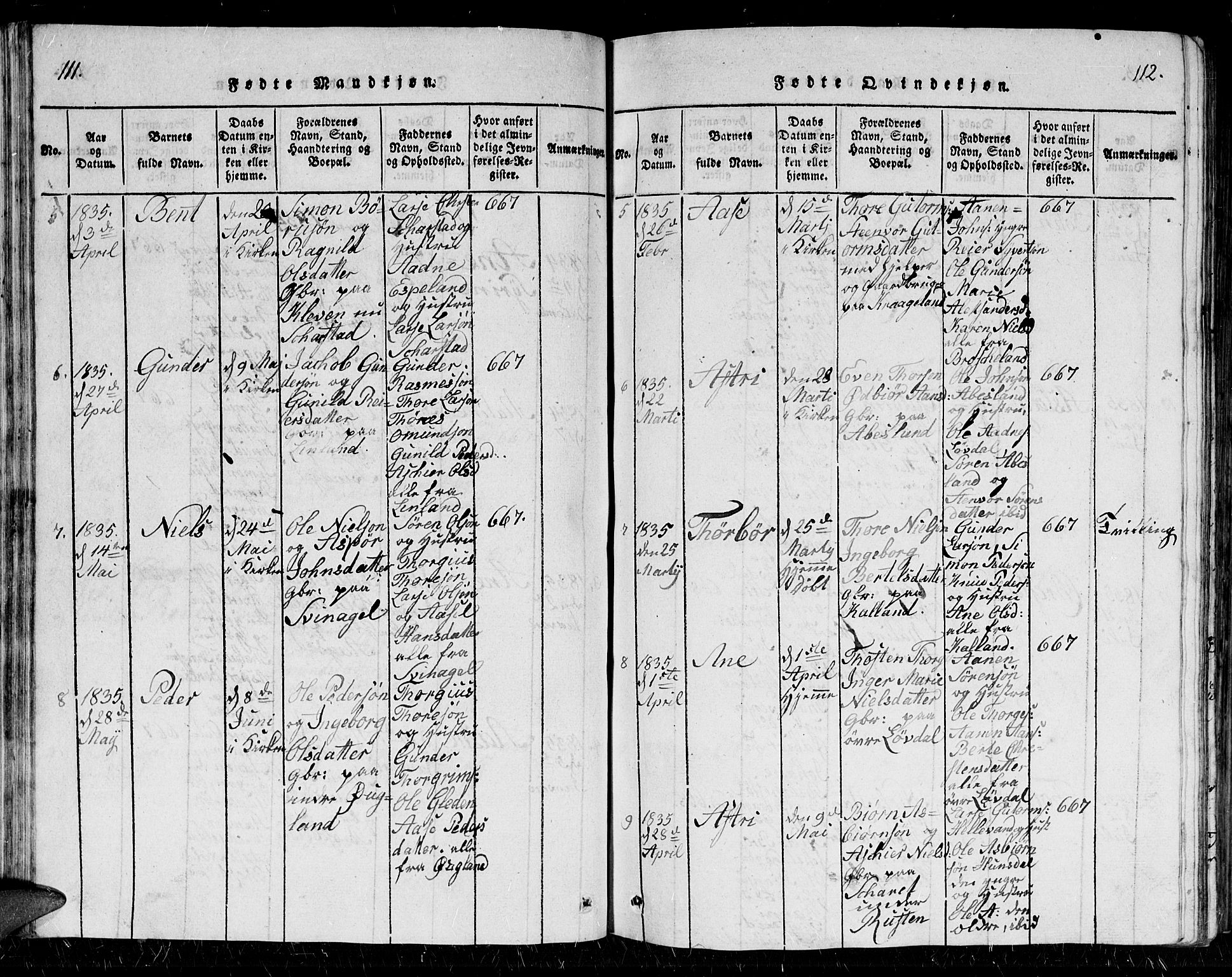 Holum sokneprestkontor, SAK/1111-0022/F/Fb/Fbb/L0001: Parish register (copy) no. B 1, 1820-1847, p. 111-112