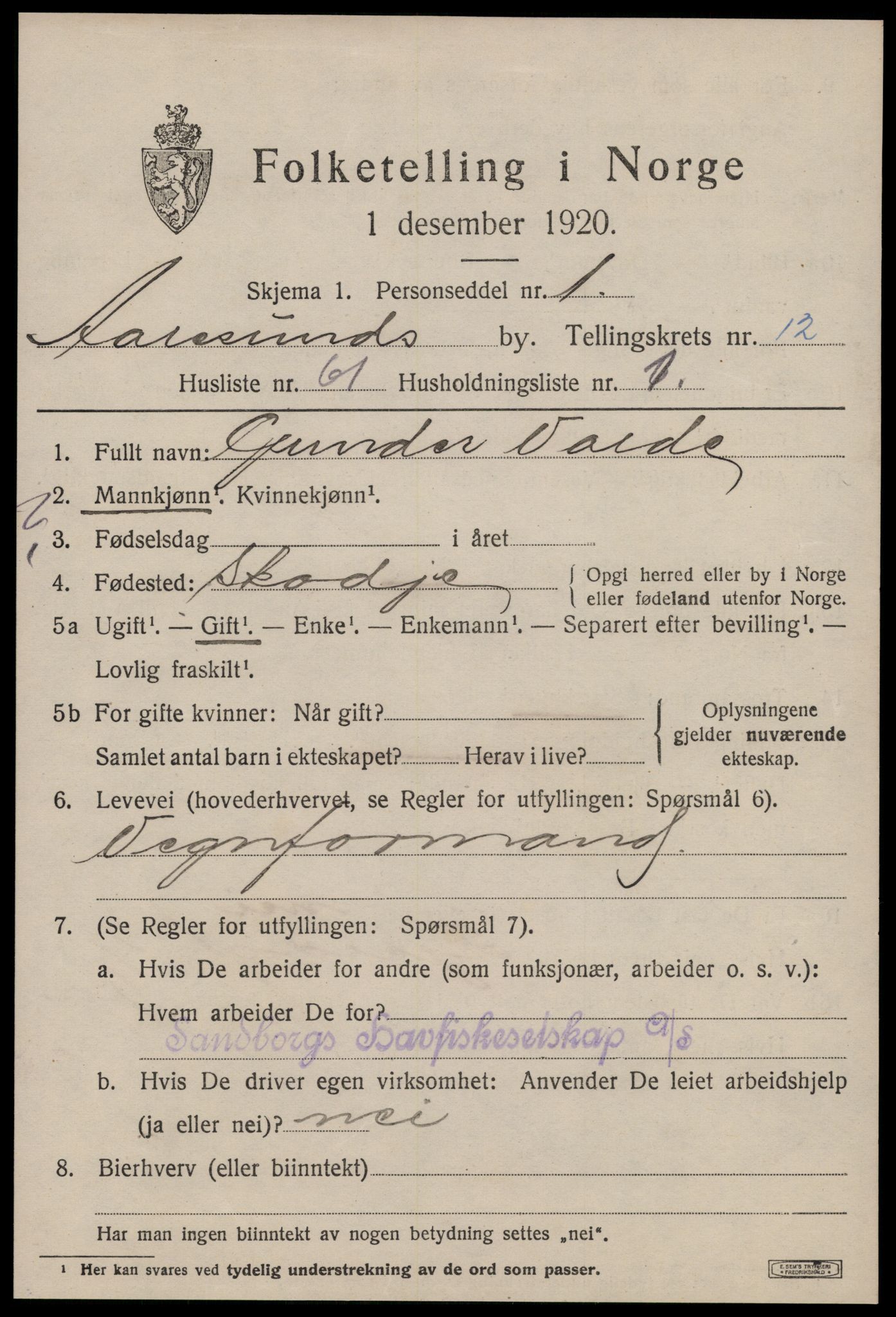 SAT, 1920 census for Ålesund, 1920, p. 27842