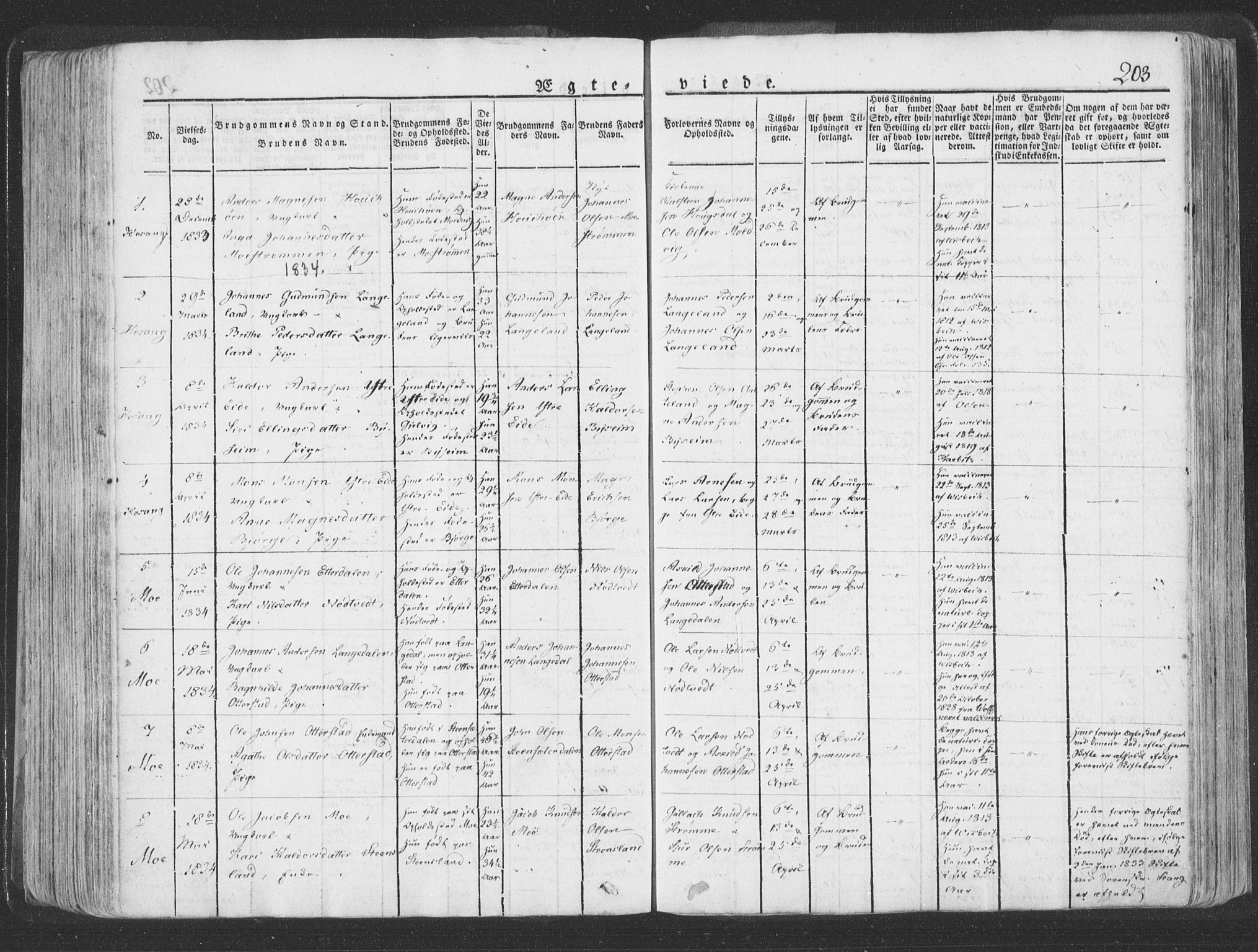 Hosanger sokneprestembete, AV/SAB-A-75801/H/Haa: Parish register (official) no. A 6, 1824-1835, p. 203