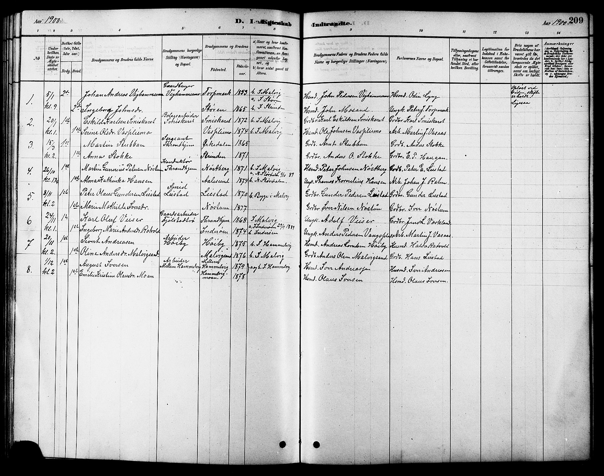 Ministerialprotokoller, klokkerbøker og fødselsregistre - Sør-Trøndelag, AV/SAT-A-1456/616/L0423: Parish register (copy) no. 616C06, 1878-1903, p. 209