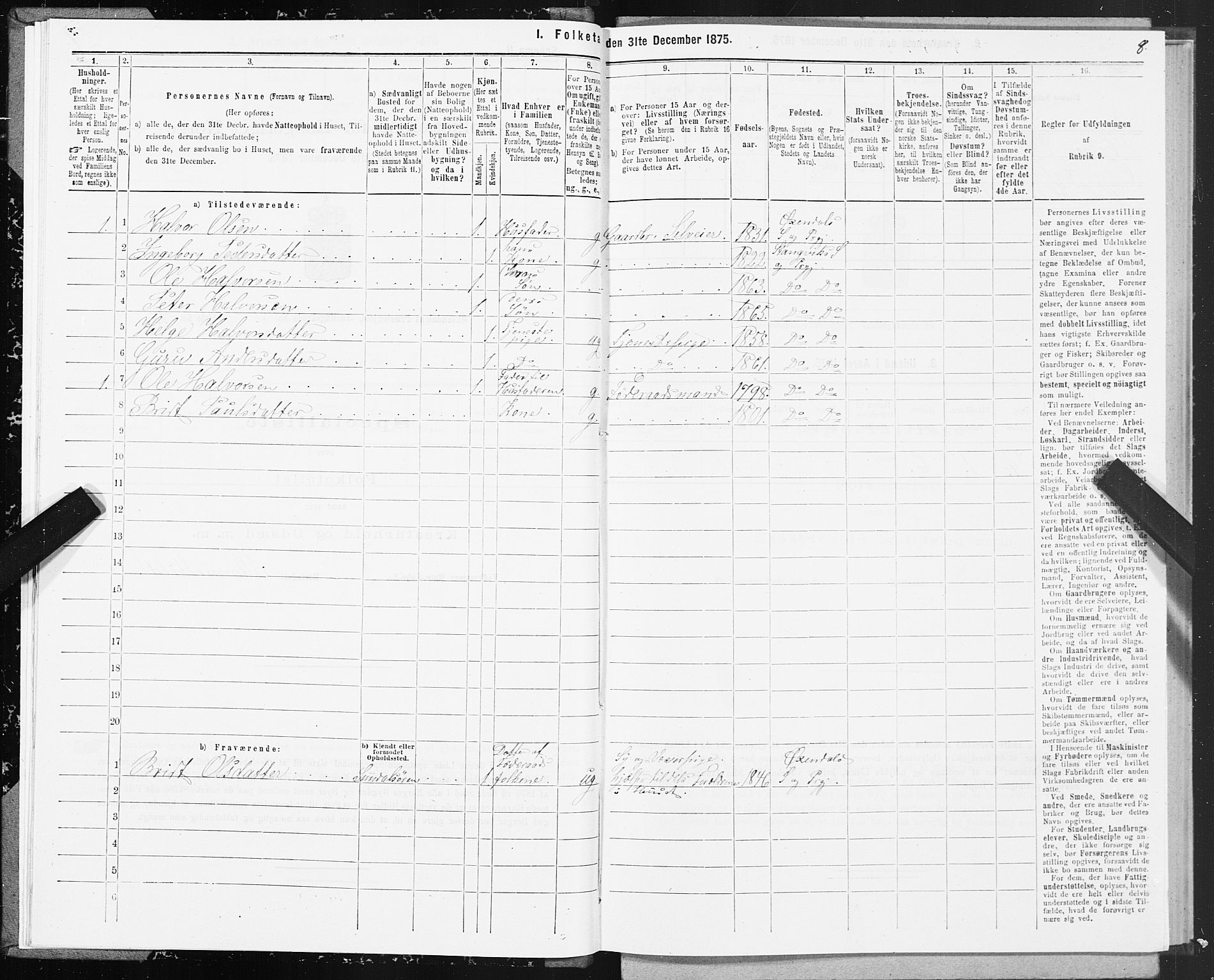 SAT, 1875 census for 1561P Øksendal, 1875, p. 2008