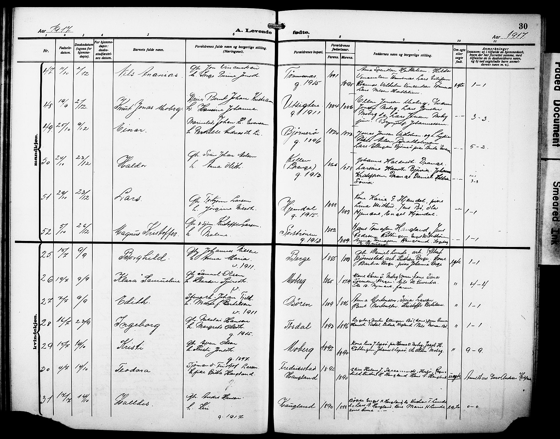 Os sokneprestembete, AV/SAB-A-99929: Parish register (copy) no. A 4, 1914-1923, p. 30