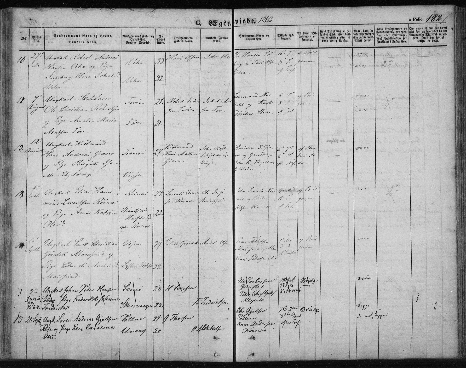 Ministerialprotokoller, klokkerbøker og fødselsregistre - Nordland, AV/SAT-A-1459/891/L1300: Parish register (official) no. 891A05, 1856-1870, p. 182