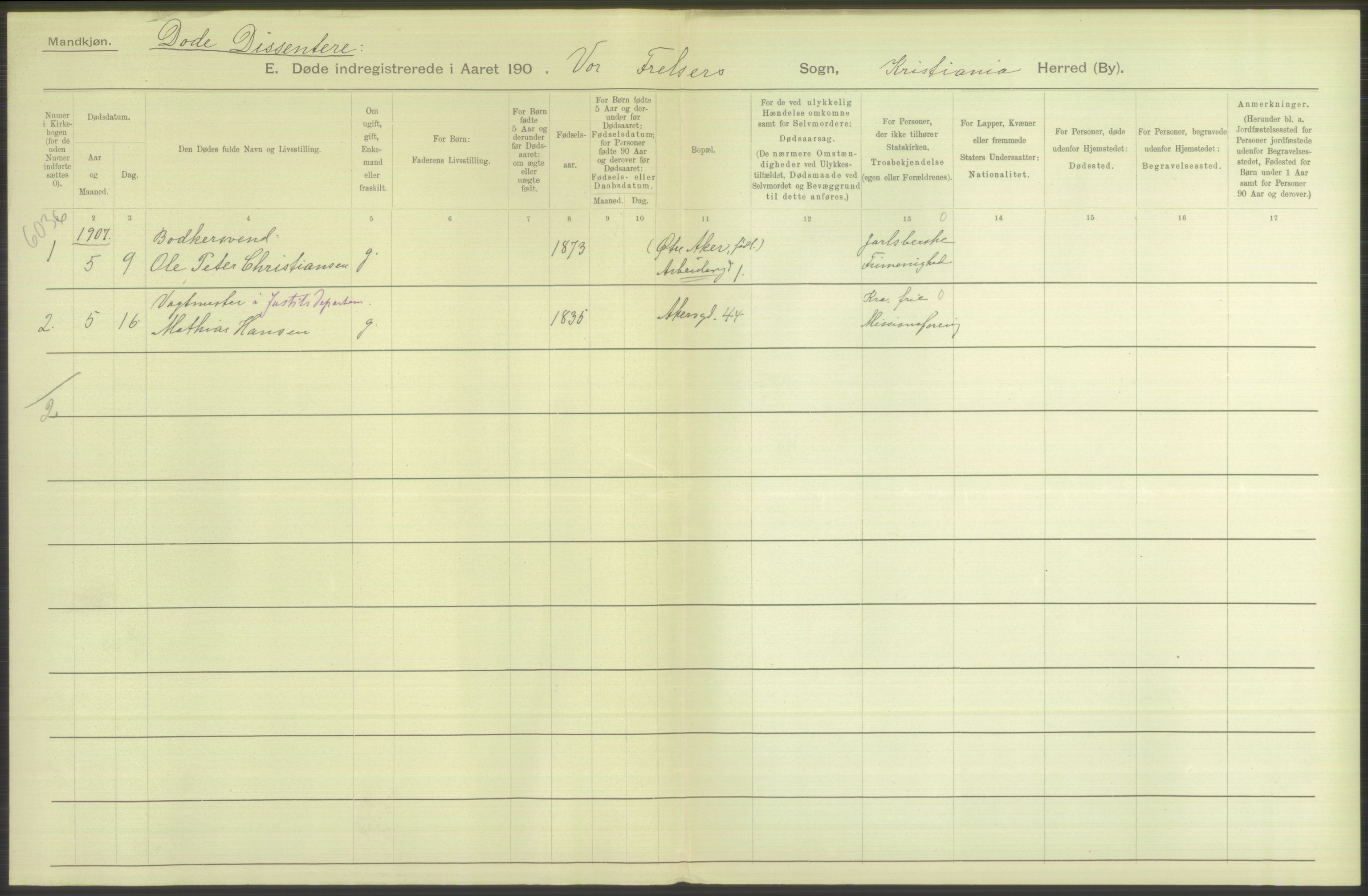 Statistisk sentralbyrå, Sosiodemografiske emner, Befolkning, RA/S-2228/D/Df/Dfa/Dfae/L0010: Kristiania: Døde, dødfødte, 1907, p. 406