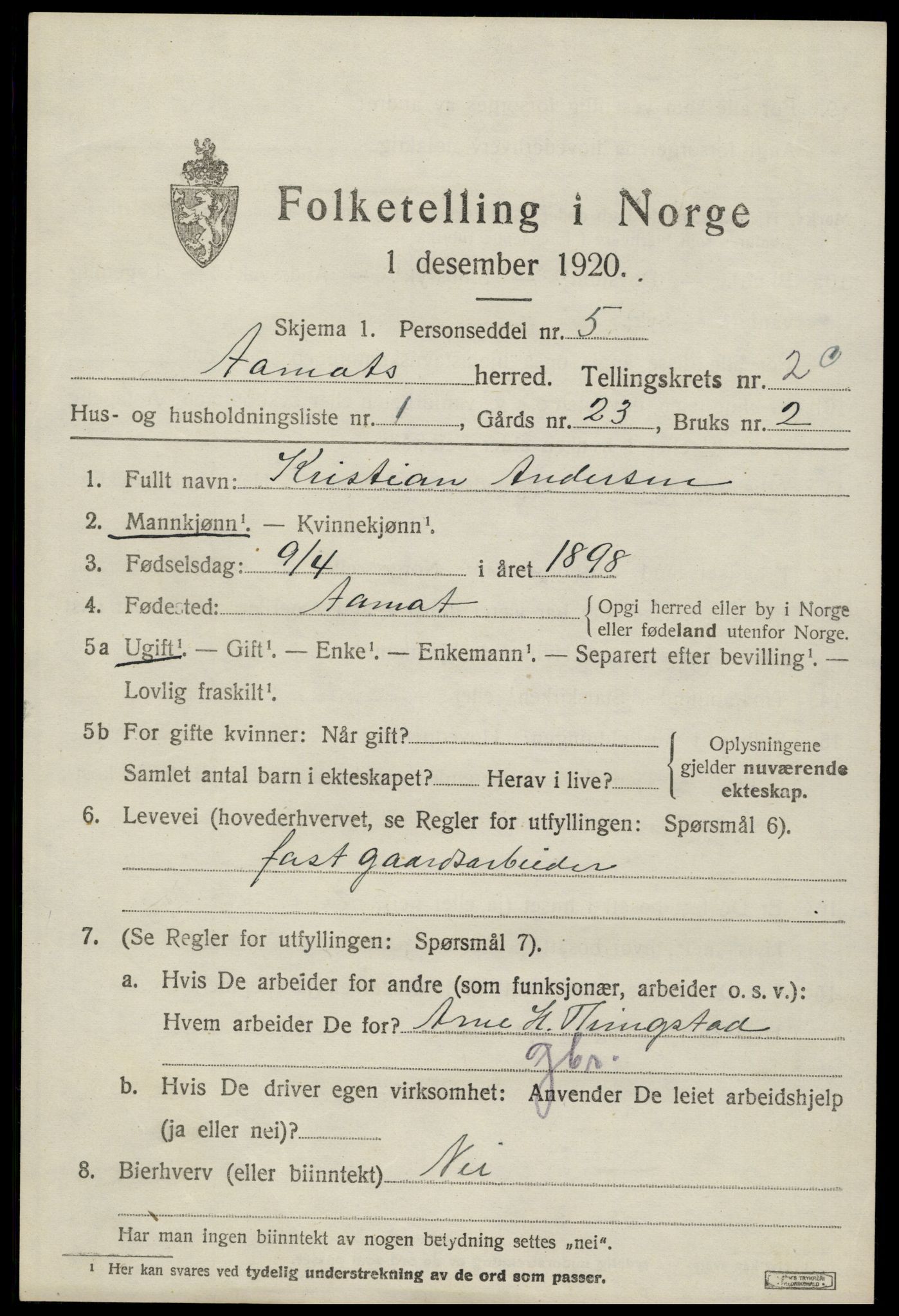 SAH, 1920 census for Åmot, 1920, p. 5073