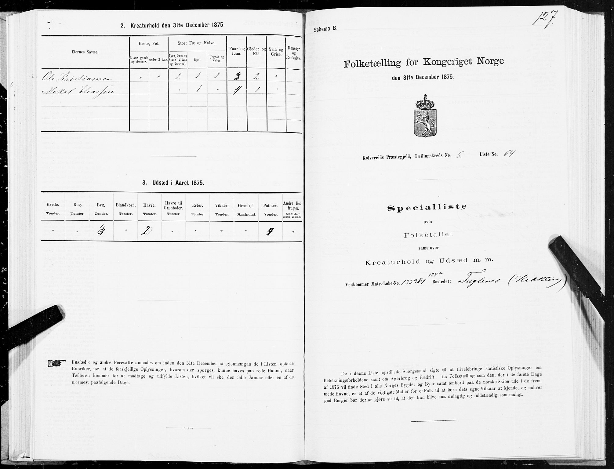 SAT, 1875 census for 1752P Kolvereid, 1875, p. 3127