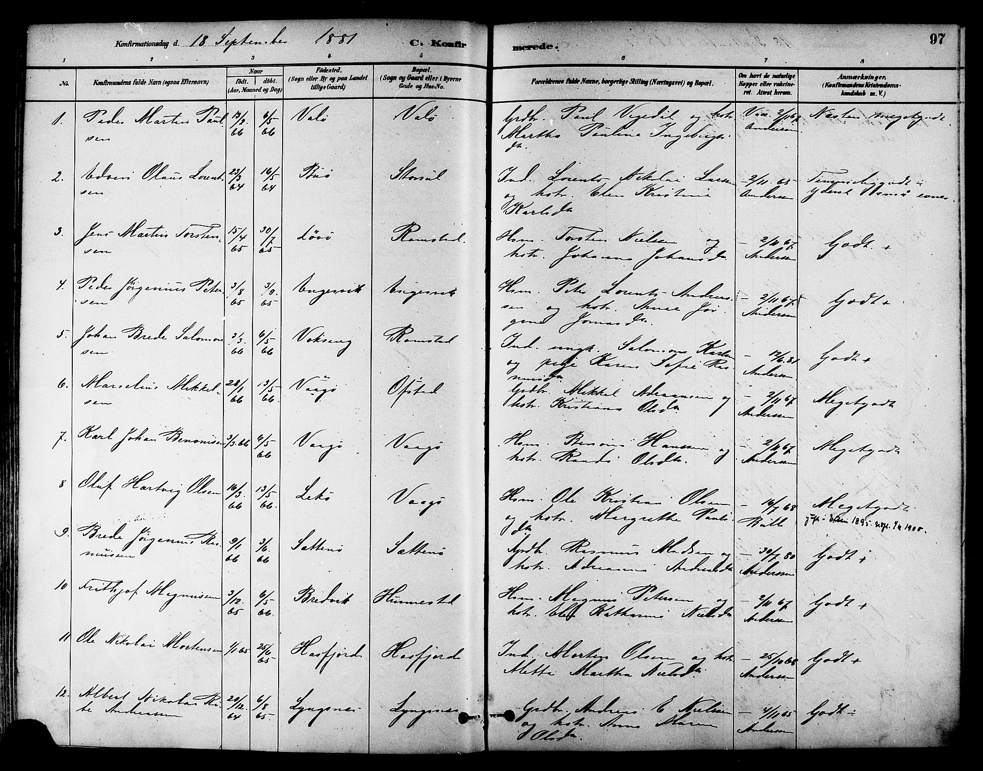 Ministerialprotokoller, klokkerbøker og fødselsregistre - Nord-Trøndelag, SAT/A-1458/786/L0686: Parish register (official) no. 786A02, 1880-1887, p. 97