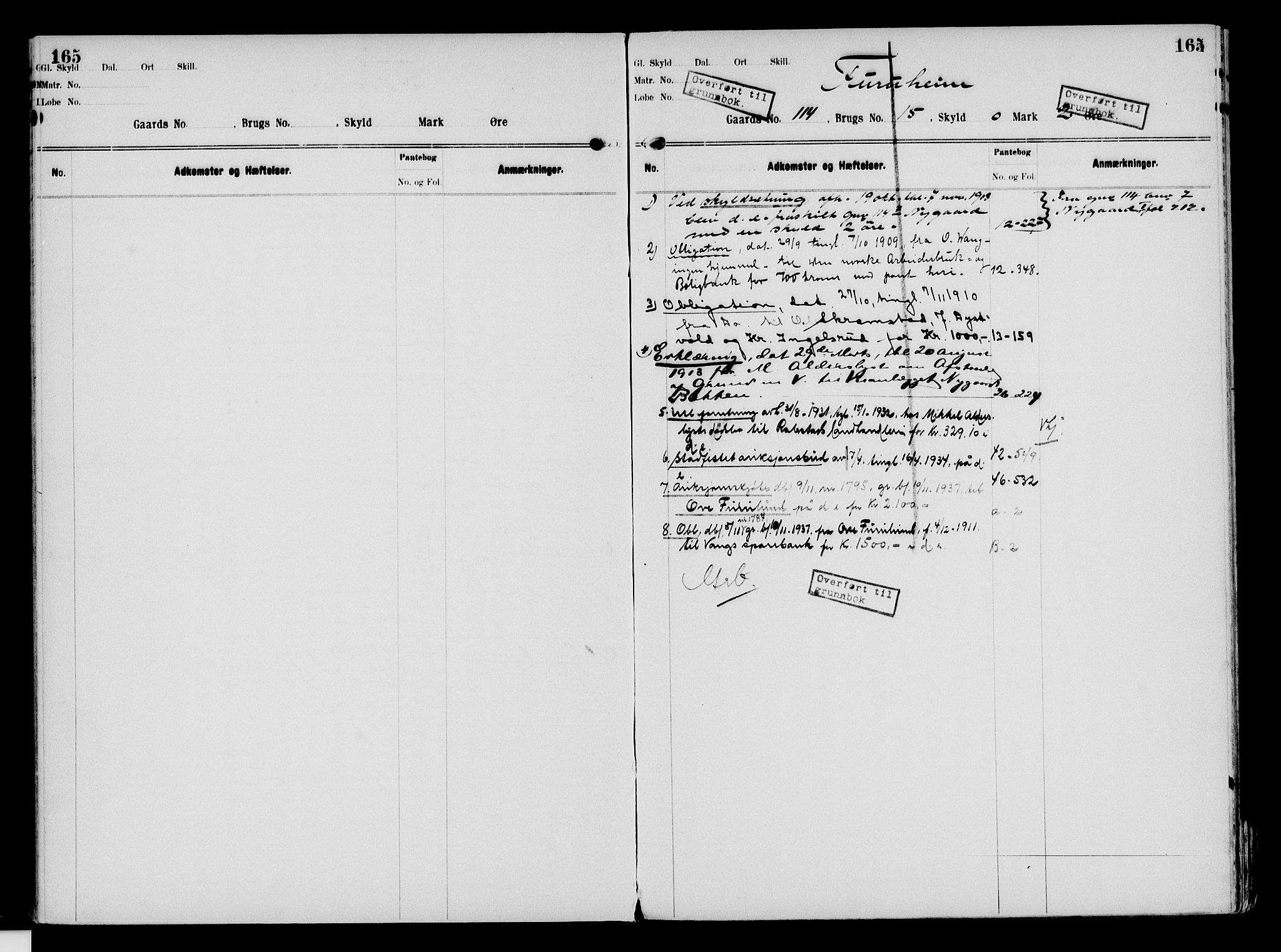 Nord-Hedmark sorenskriveri, SAH/TING-012/H/Ha/Had/Hade/L0003: Mortgage register no. 4.3, 1899-1940, p. 165