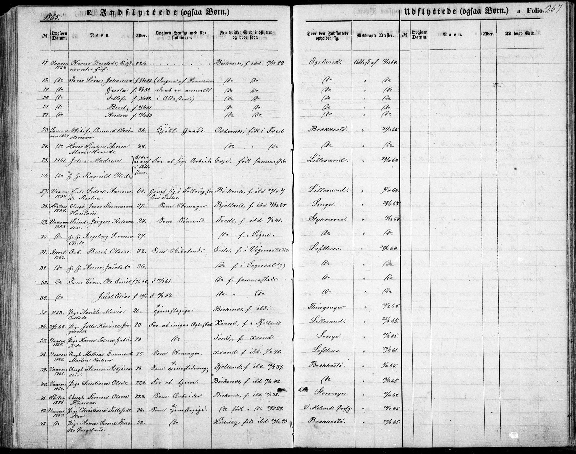 Vestre Moland sokneprestkontor, AV/SAK-1111-0046/F/Fb/Fbb/L0004: Parish register (copy) no. B 4, 1861-1872, p. 267