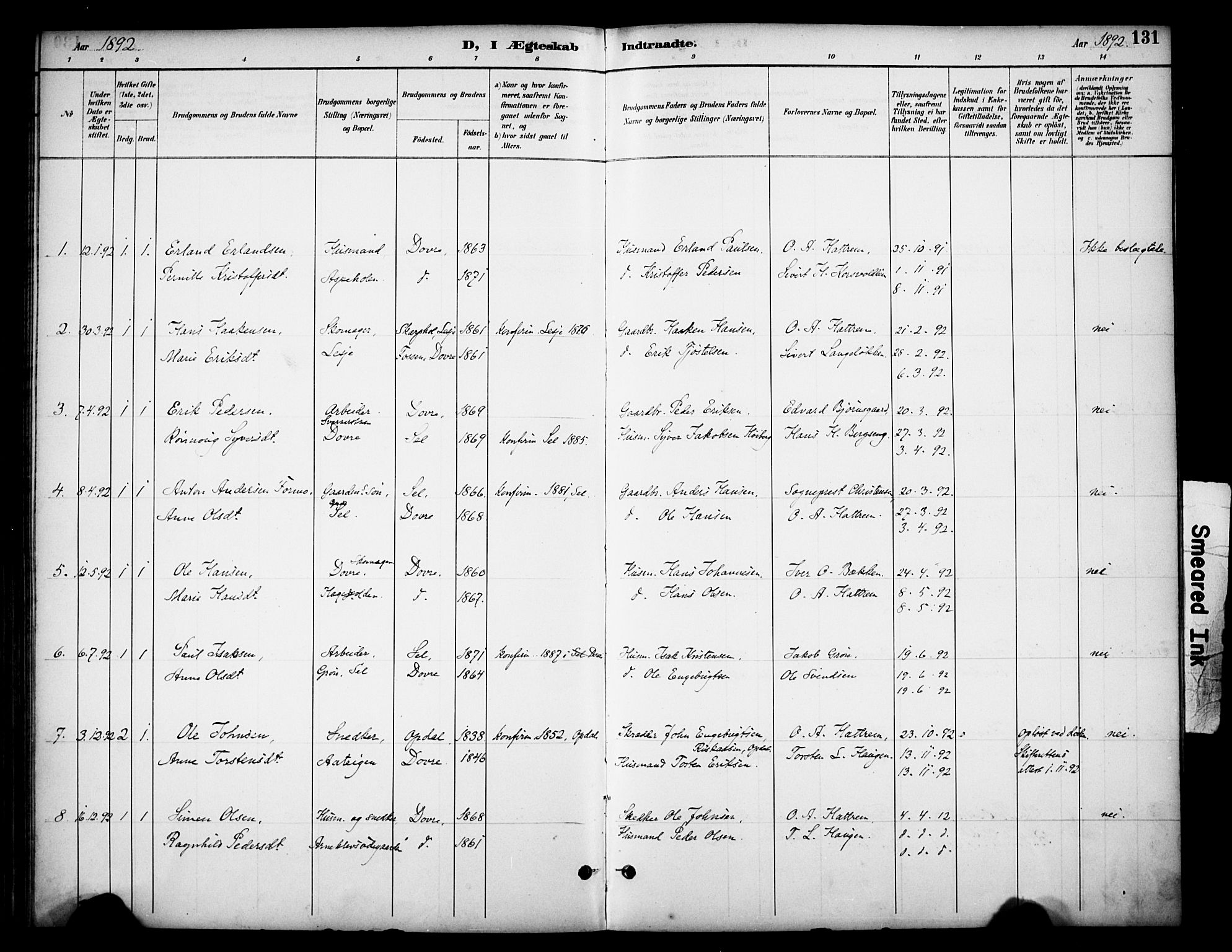 Dovre prestekontor, AV/SAH-PREST-066/H/Ha/Haa/L0003: Parish register (official) no. 3, 1891-1901, p. 131