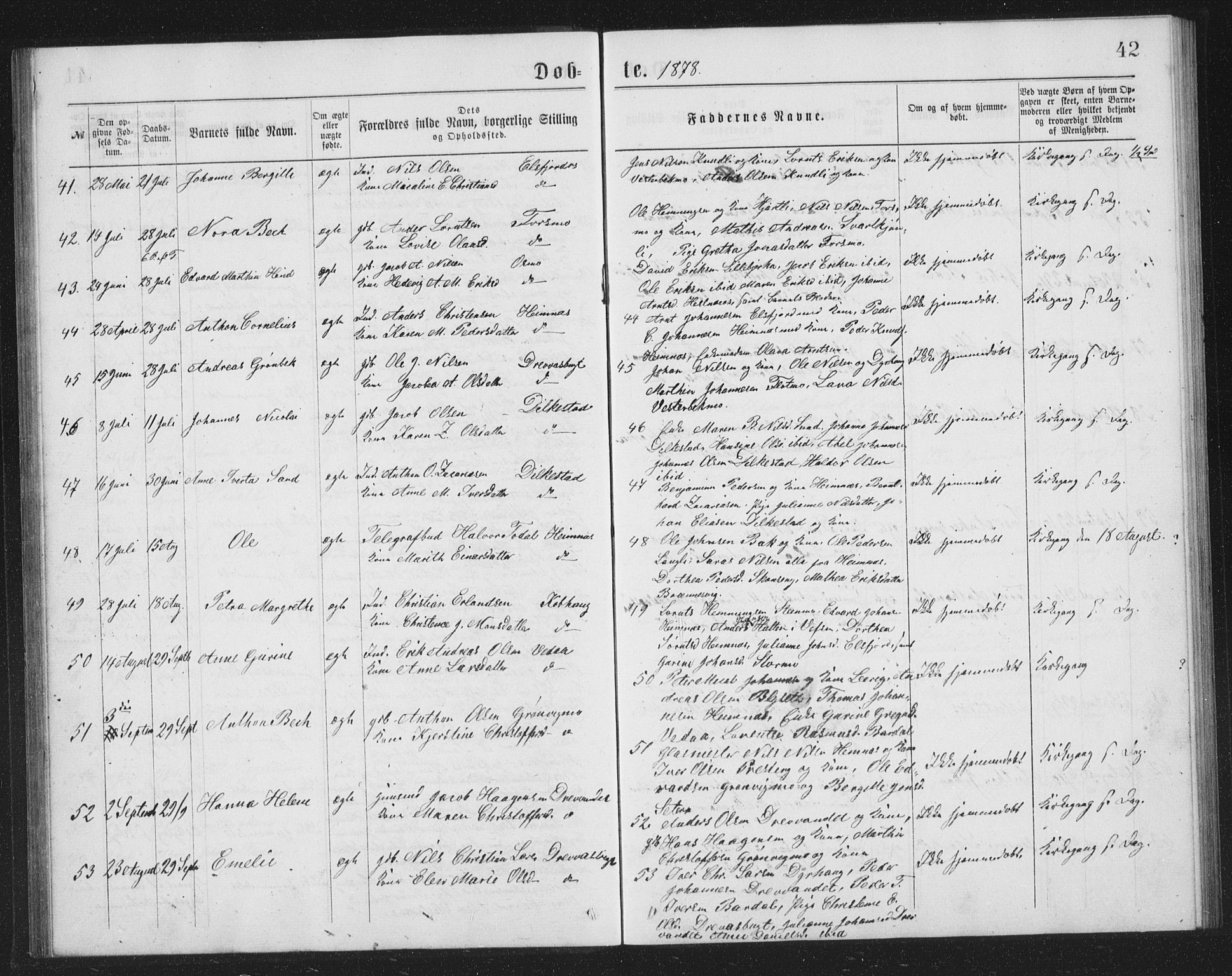 Ministerialprotokoller, klokkerbøker og fødselsregistre - Nordland, AV/SAT-A-1459/825/L0369: Parish register (copy) no. 825C06, 1873-1885, p. 42