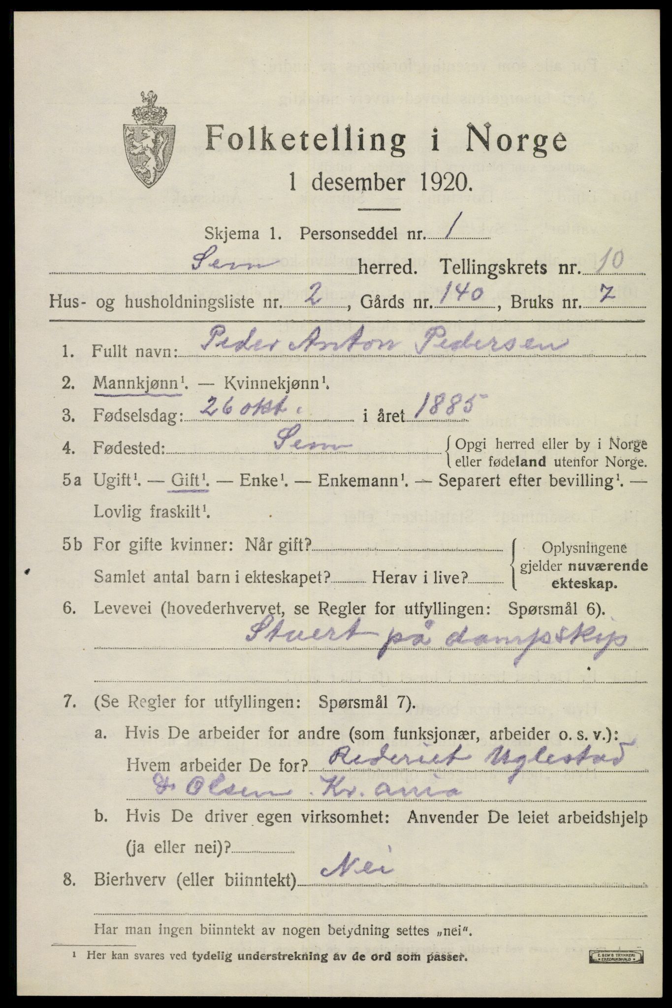 SAKO, 1920 census for Sem, 1920, p. 13417