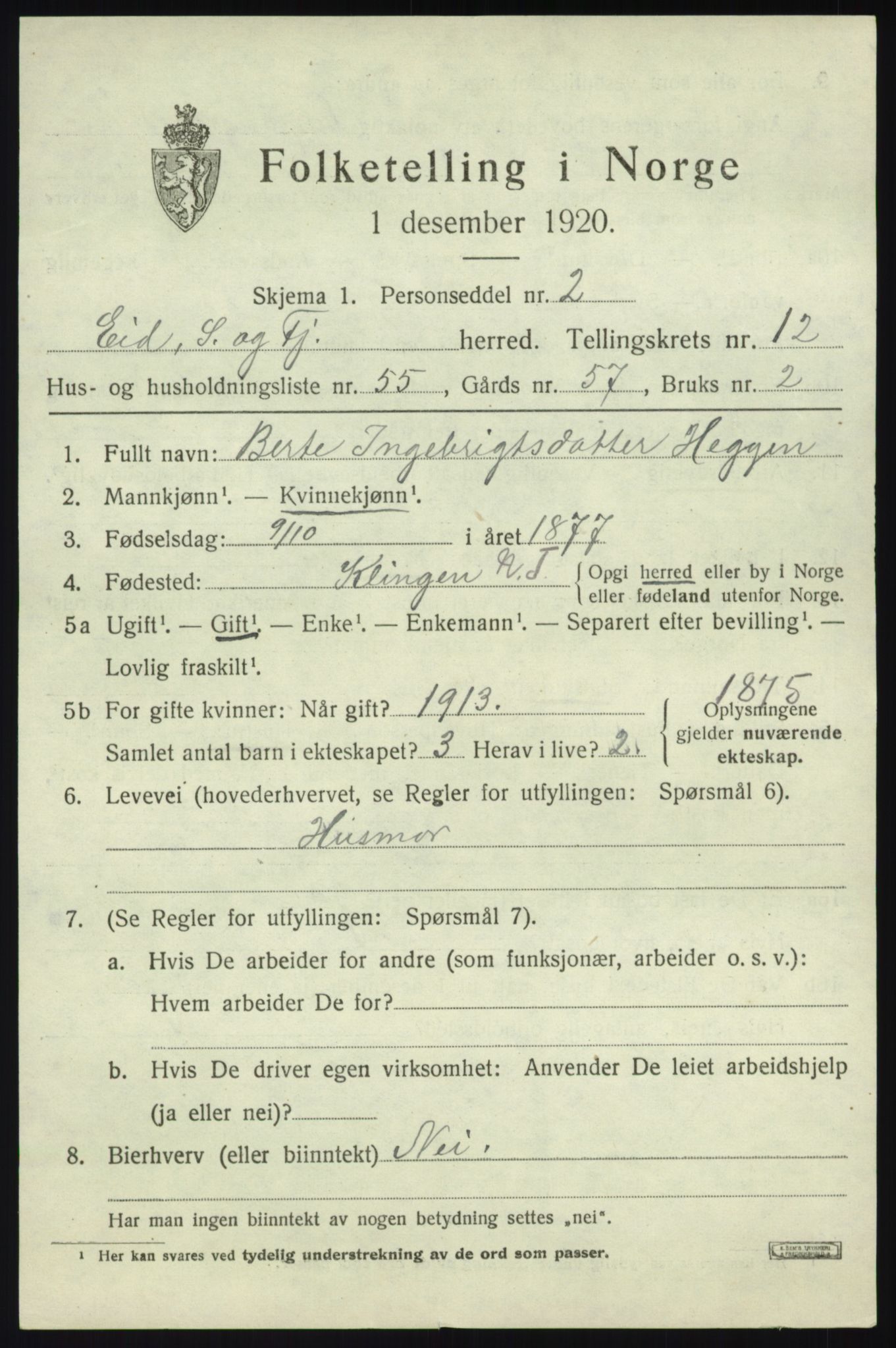 SAB, 1920 census for Eid, 1920, p. 7754