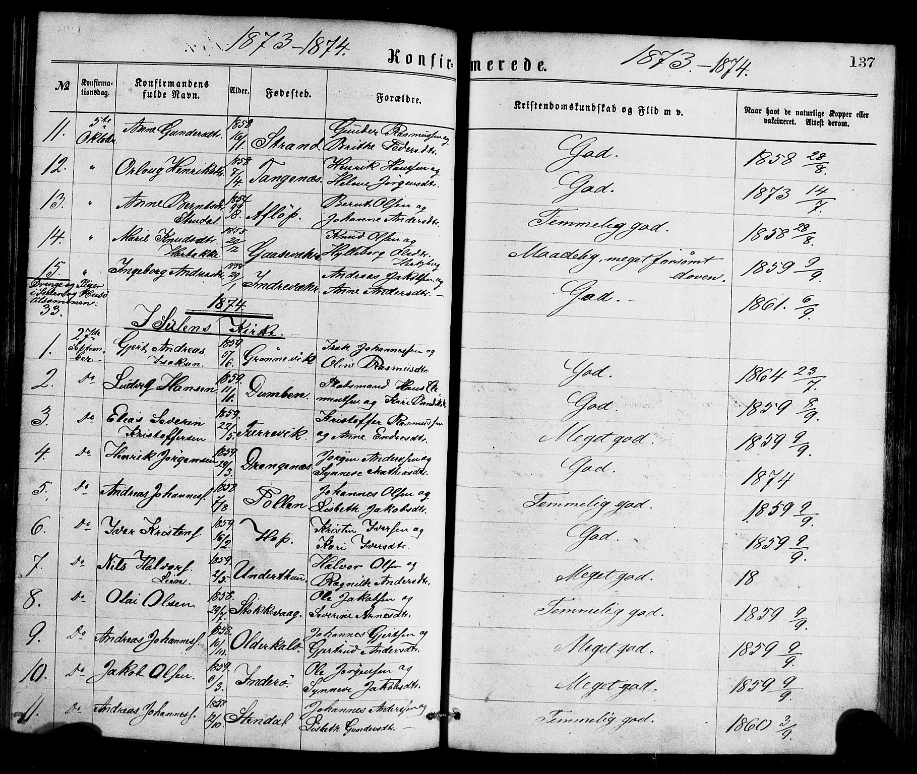 Gulen sokneprestembete, AV/SAB-A-80201/H/Haa/Haaa/L0023: Parish register (official) no. A 23, 1870-1880, p. 137