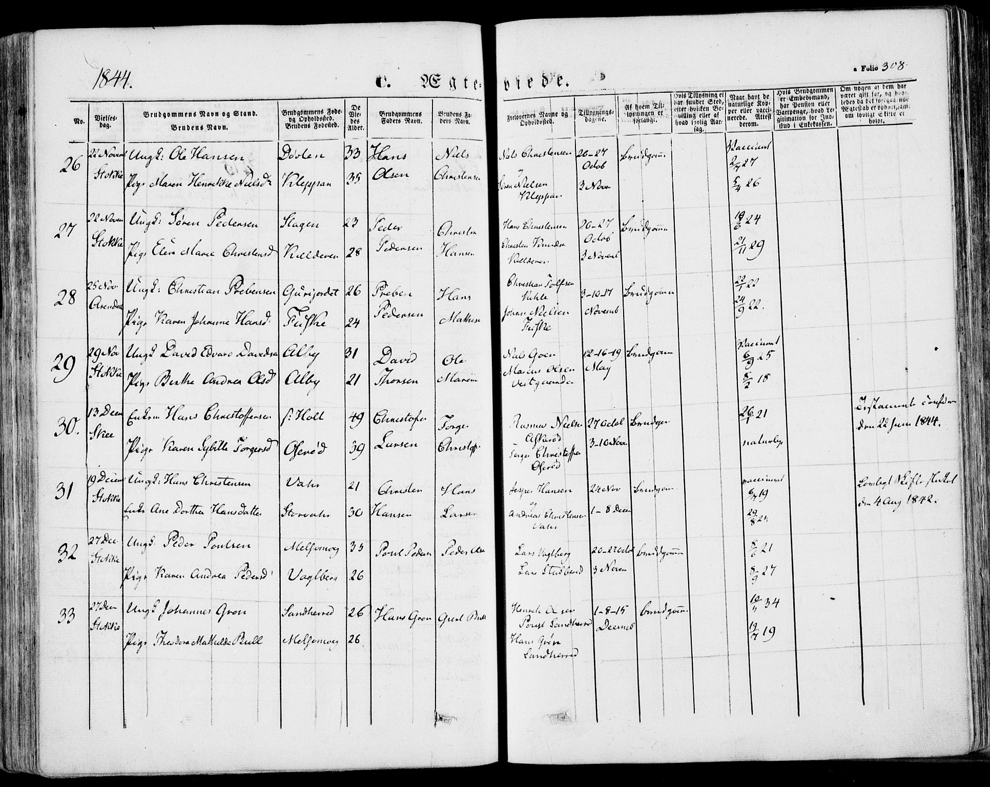 Stokke kirkebøker, AV/SAKO-A-320/F/Fa/L0007: Parish register (official) no. I 7, 1844-1857, p. 308