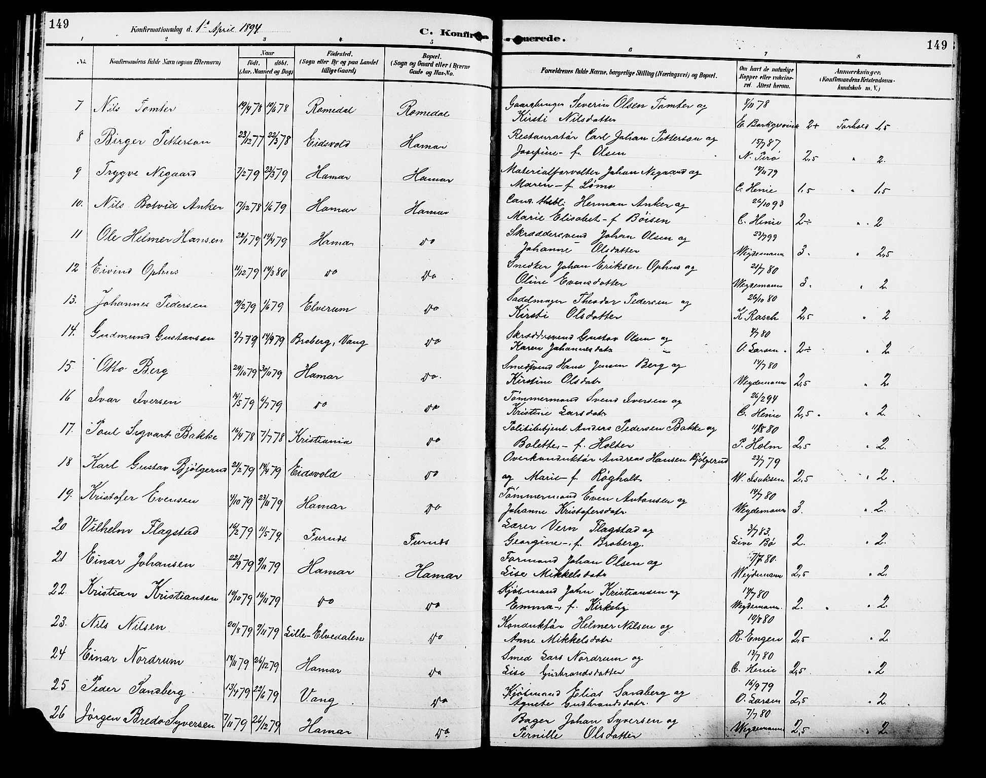 Vang prestekontor, Hedmark, SAH/PREST-008/H/Ha/Hab/L0013: Parish register (copy) no. 13, 1890-1899, p. 149