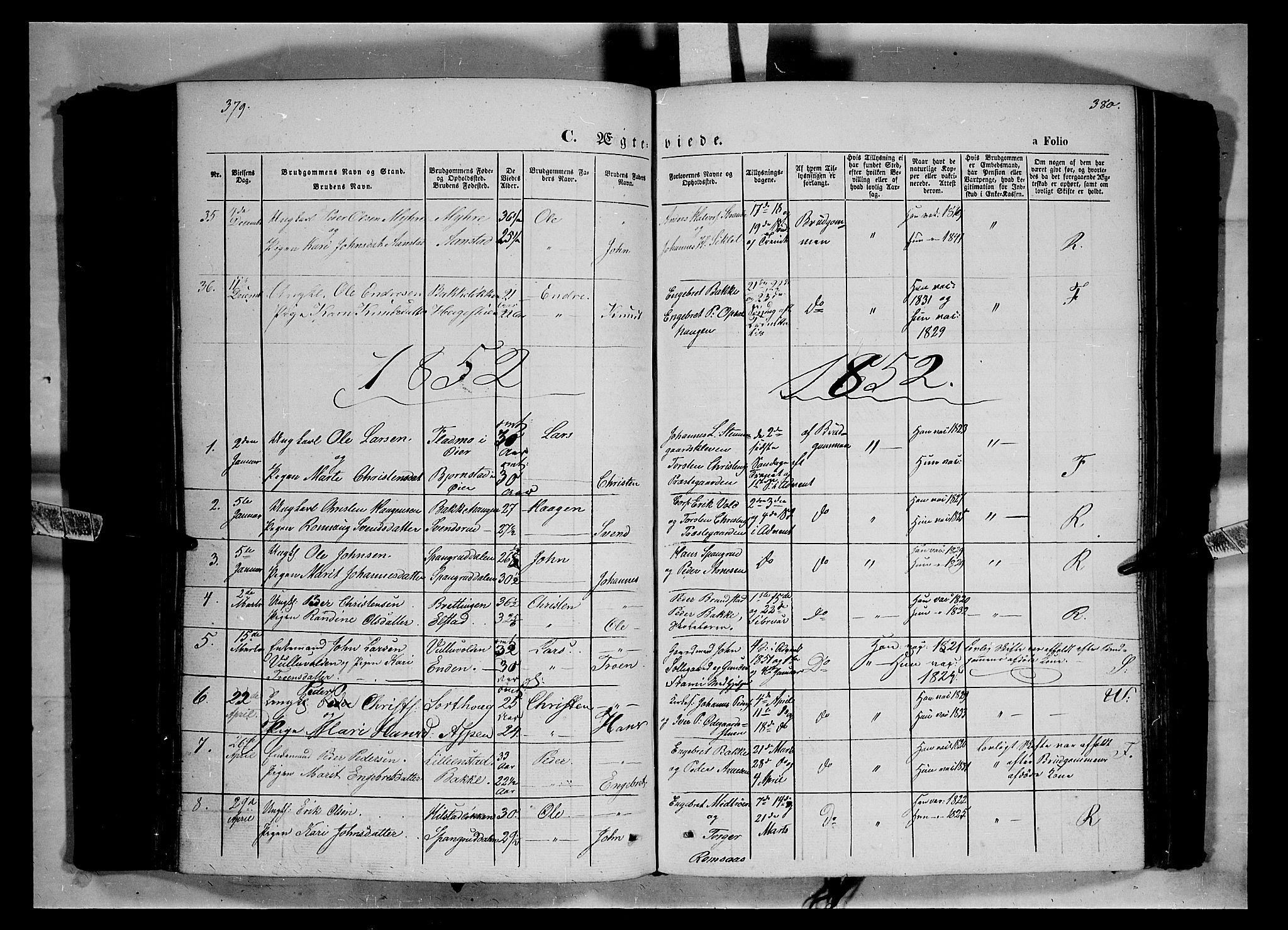 Ringebu prestekontor, SAH/PREST-082/H/Ha/Haa/L0006: Parish register (official) no. 6, 1848-1859, p. 379-380