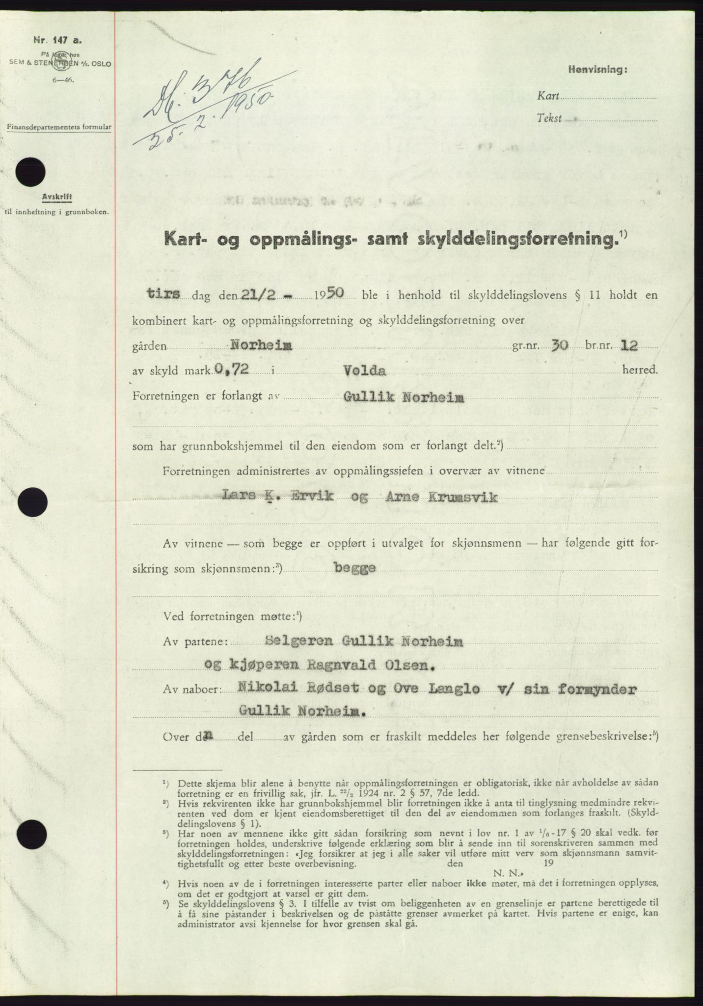 Søre Sunnmøre sorenskriveri, AV/SAT-A-4122/1/2/2C/L0086: Mortgage book no. 12A, 1949-1950, Diary no: : 376/1950