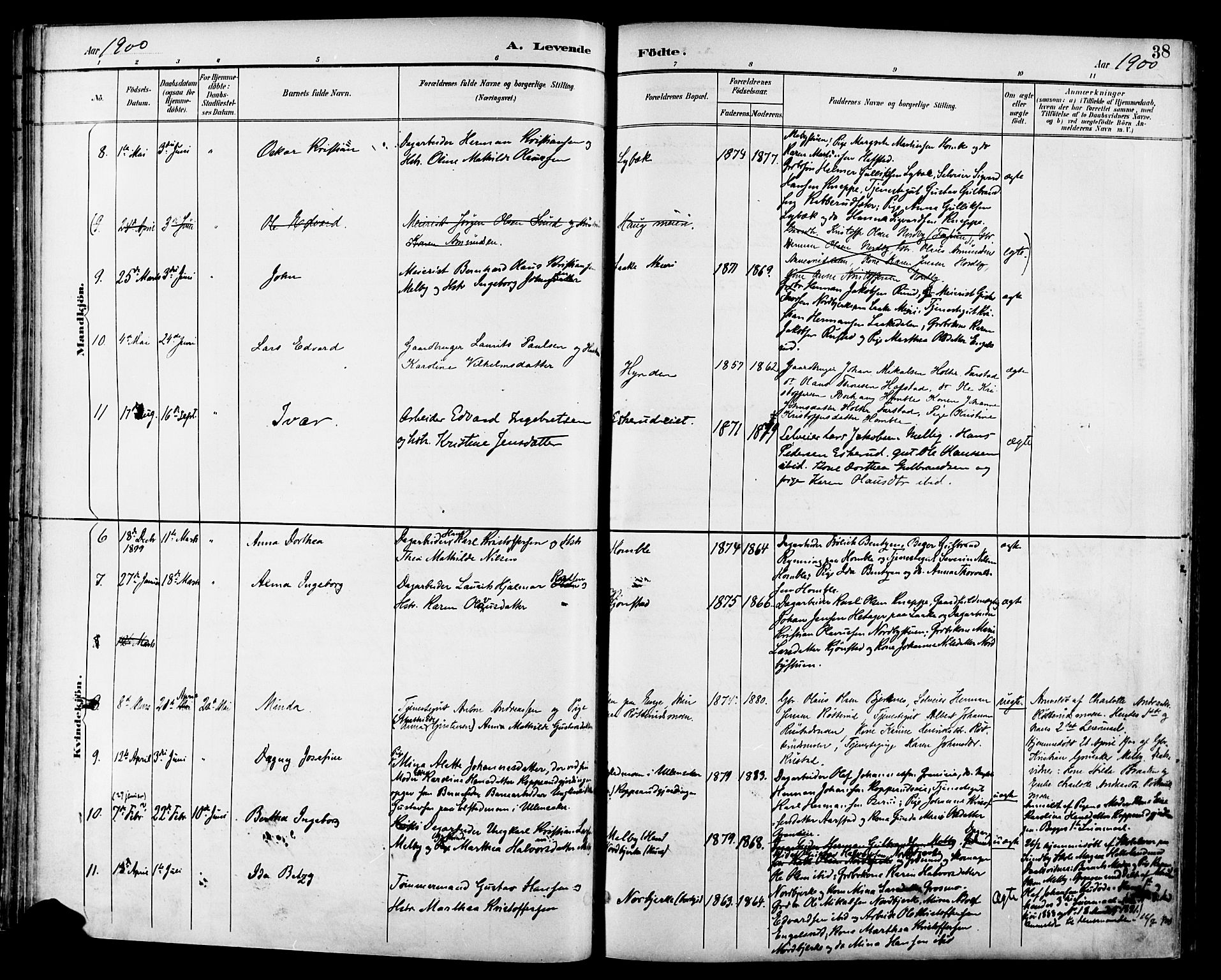 Nannestad prestekontor Kirkebøker, SAO/A-10414a/F/Fa/L0015: Parish register (official) no. I 15, 1891-1905, p. 38