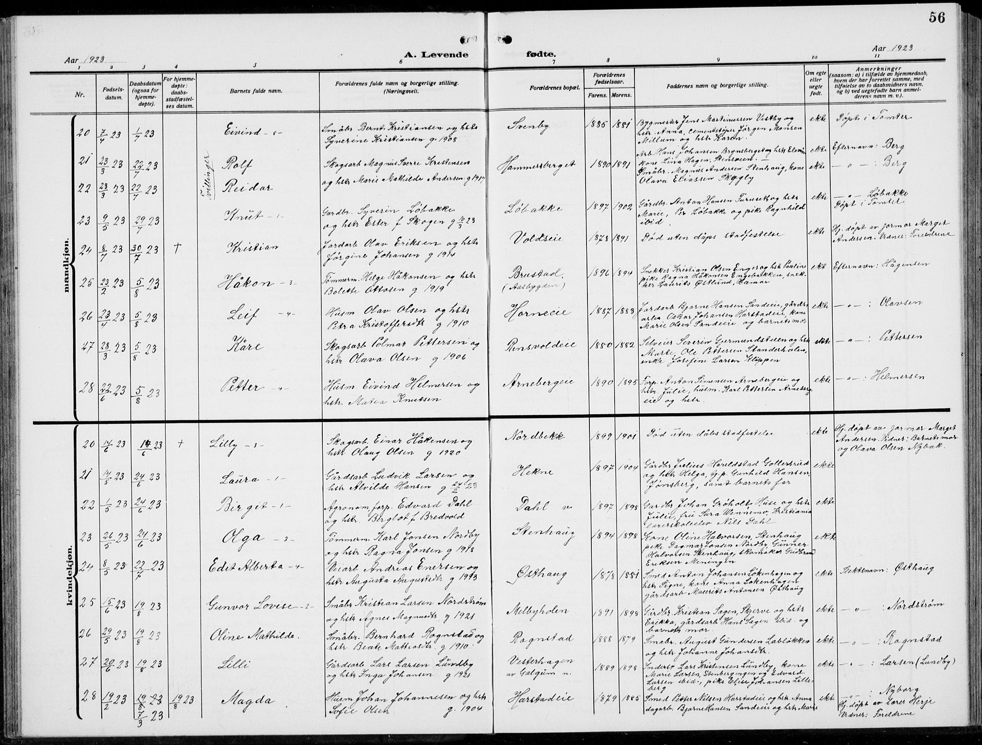 Romedal prestekontor, AV/SAH-PREST-004/L/L0014: Parish register (copy) no. 14, 1915-1939, p. 56