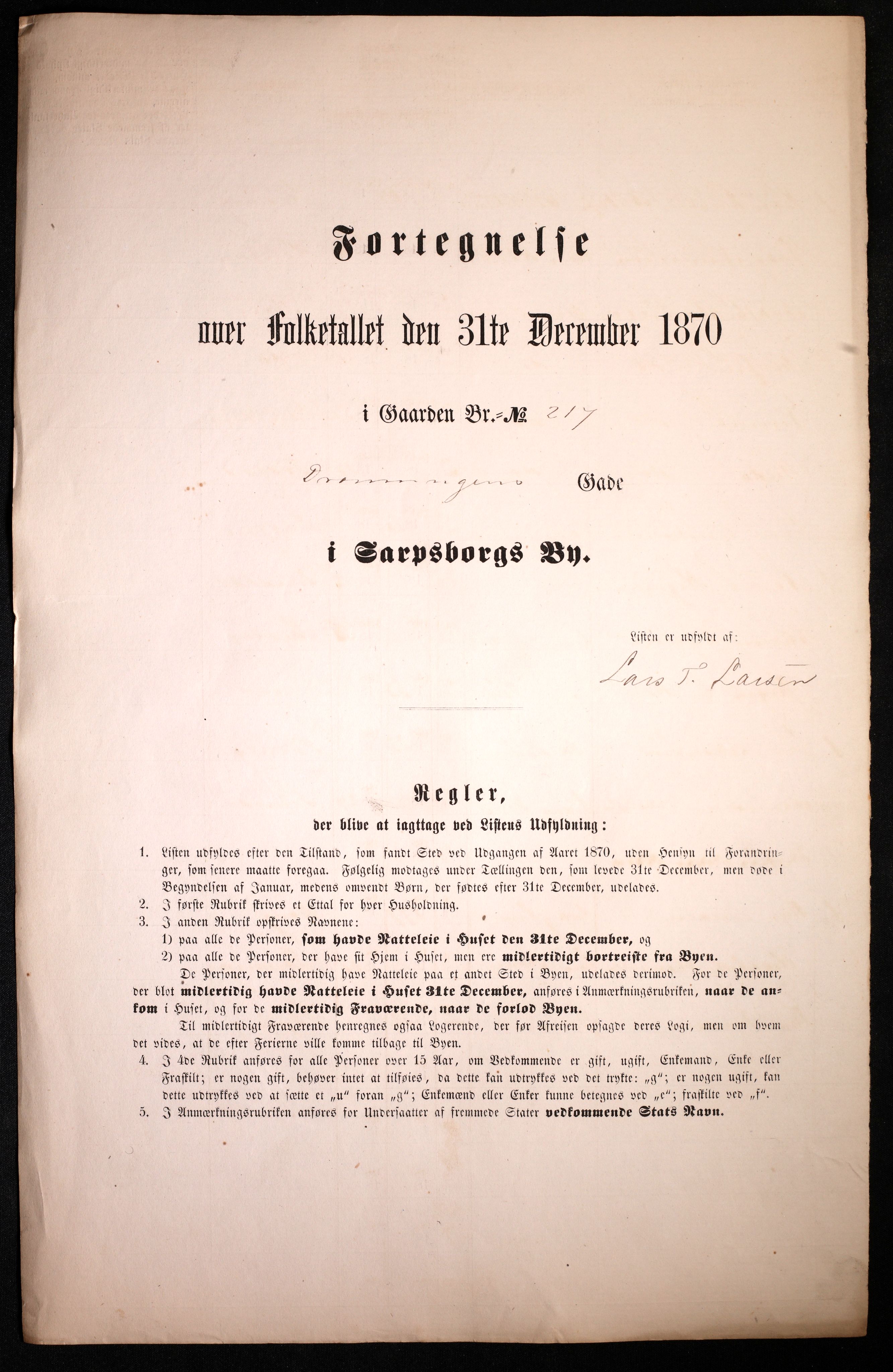 RA, 1870 census for 0102 Sarpsborg, 1870, p. 15