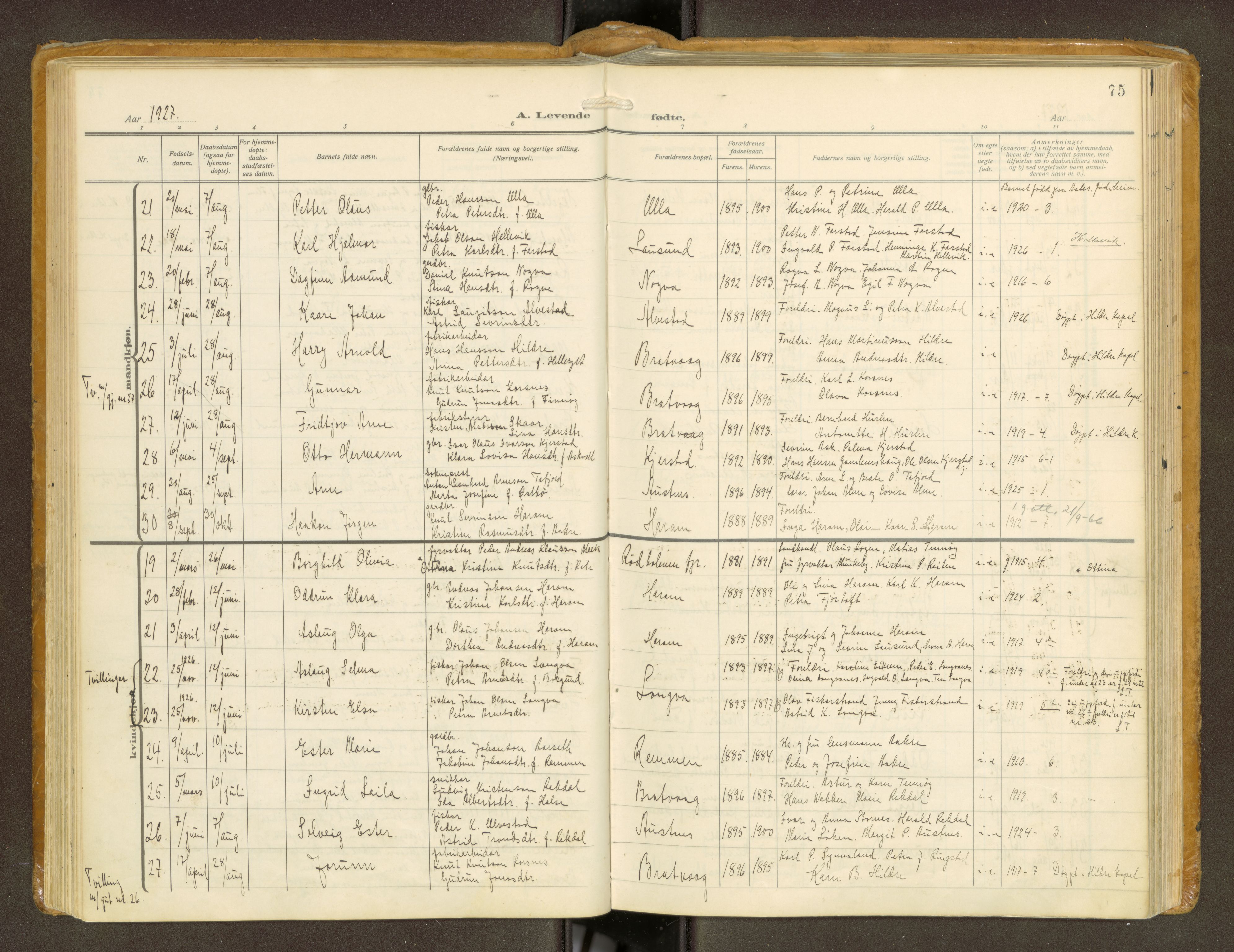 Ministerialprotokoller, klokkerbøker og fødselsregistre - Møre og Romsdal, AV/SAT-A-1454/536/L0518: Parish register (official) no. 536A--, 1914-1931, p. 75