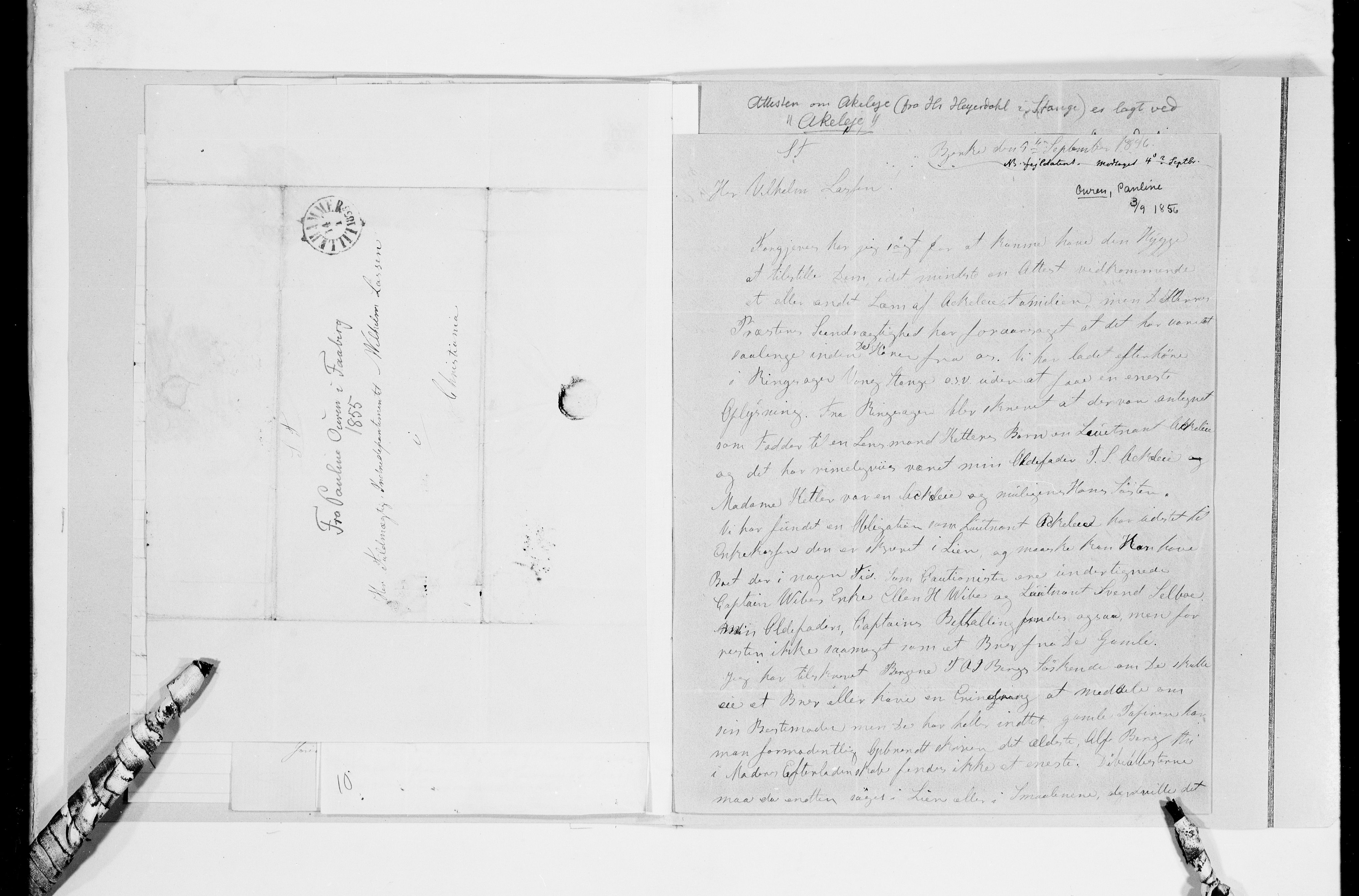 Lassens samlinger, AV/RA-PA-0051/G/L0100: Alfabetisk ordnede brev til Wilhelm Lassen: Olsen - Swalin, 1815-1907, p. 19