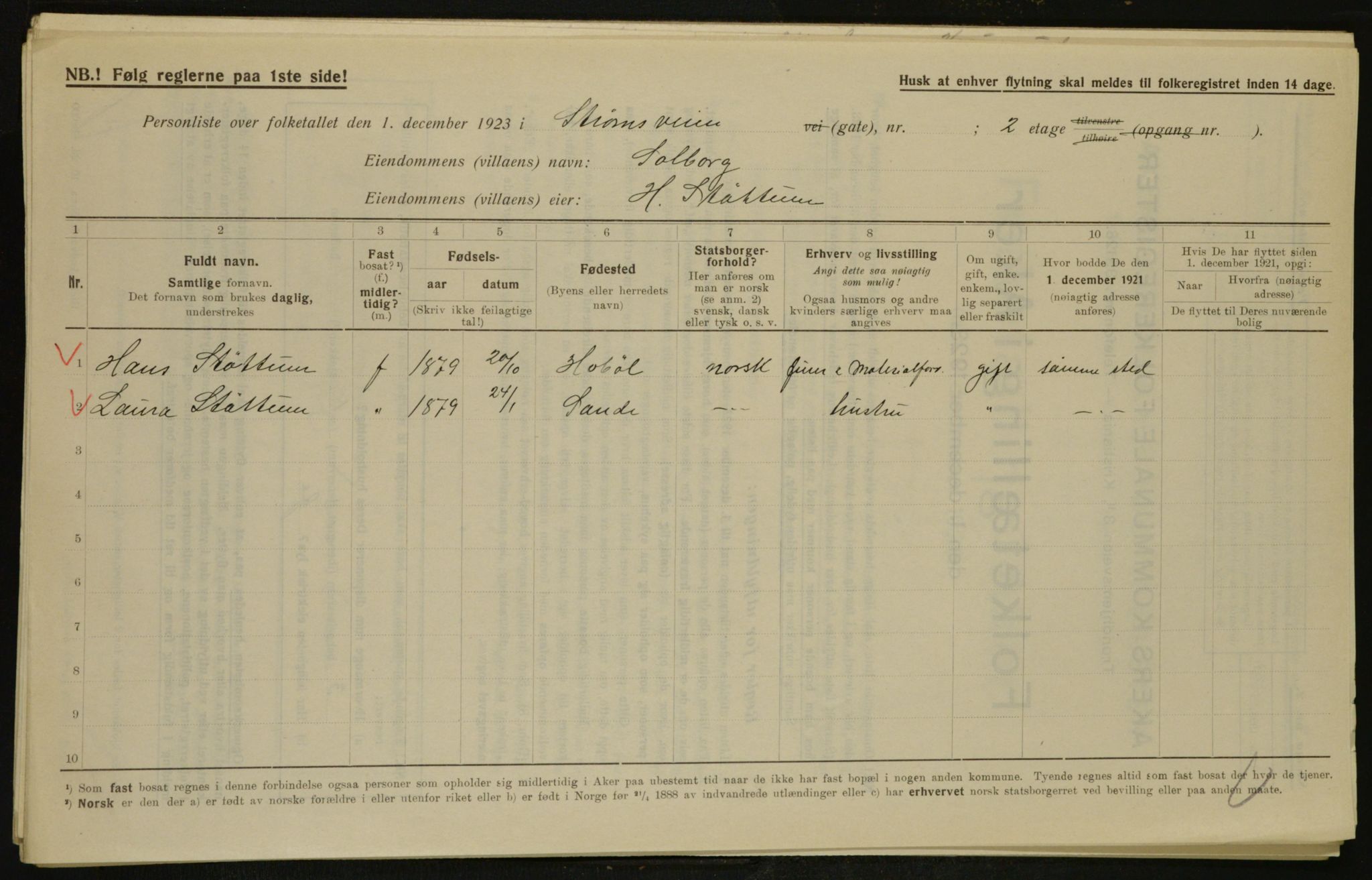 , Municipal Census 1923 for Aker, 1923, p. 32580