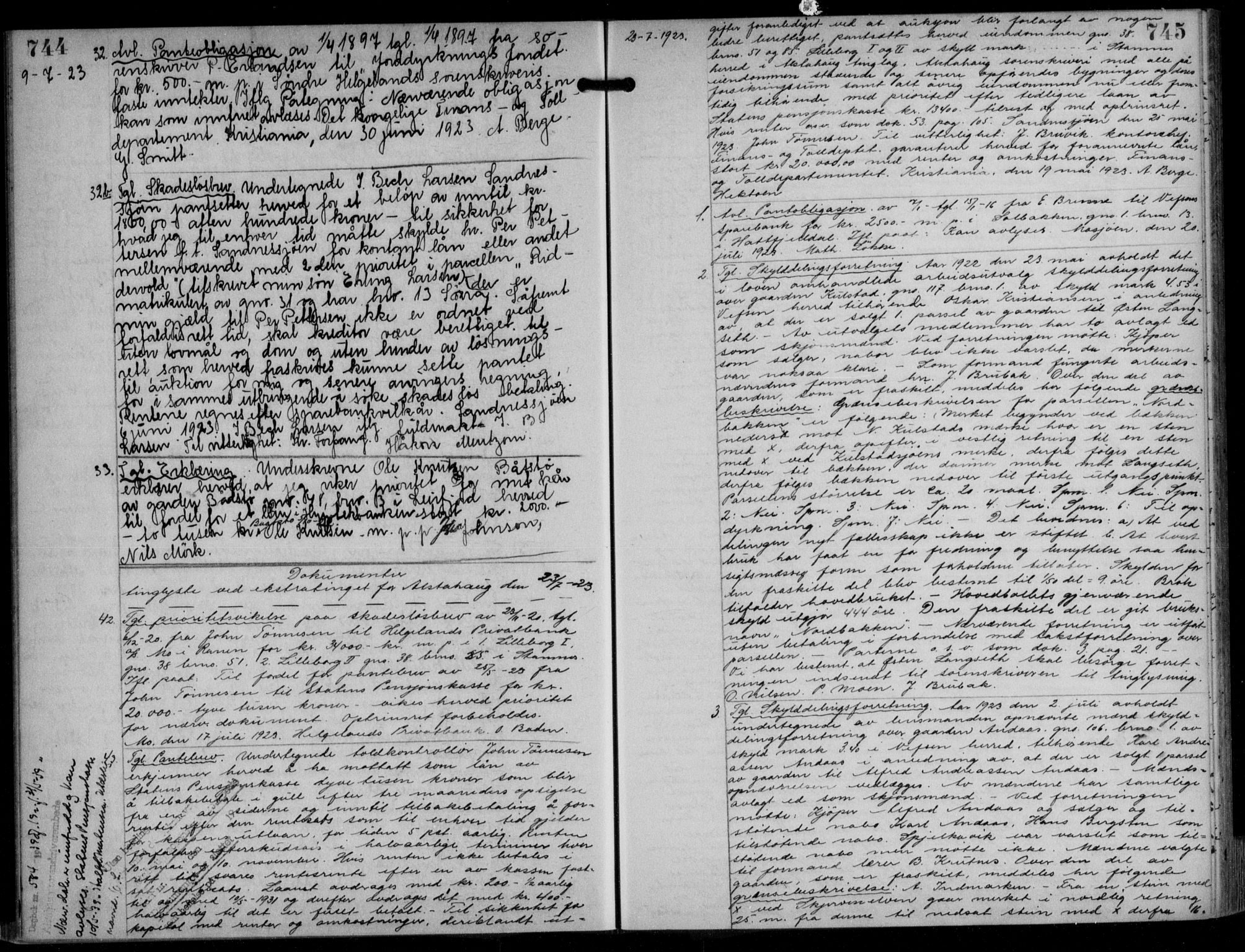 Søndre Helgeland sorenskriveri, SAT/A-4575/1/2/2C/L0022: Mortgage book no. 33, 1921-1925, p. 744-745, Deed date: 23.07.1923