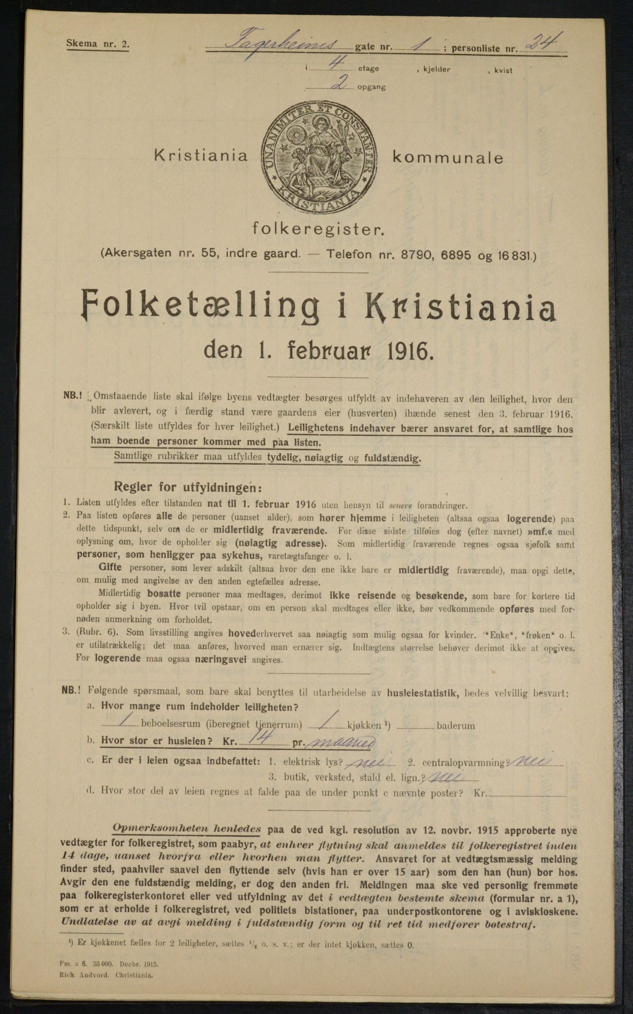 OBA, Municipal Census 1916 for Kristiania, 1916, p. 23454