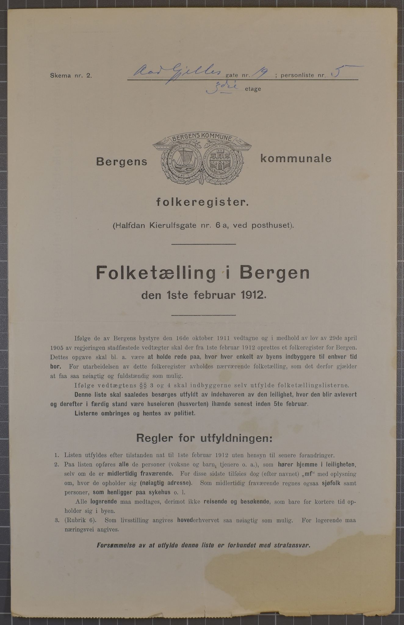 SAB, Municipal Census 1912 for Bergen, 1912, p. 79