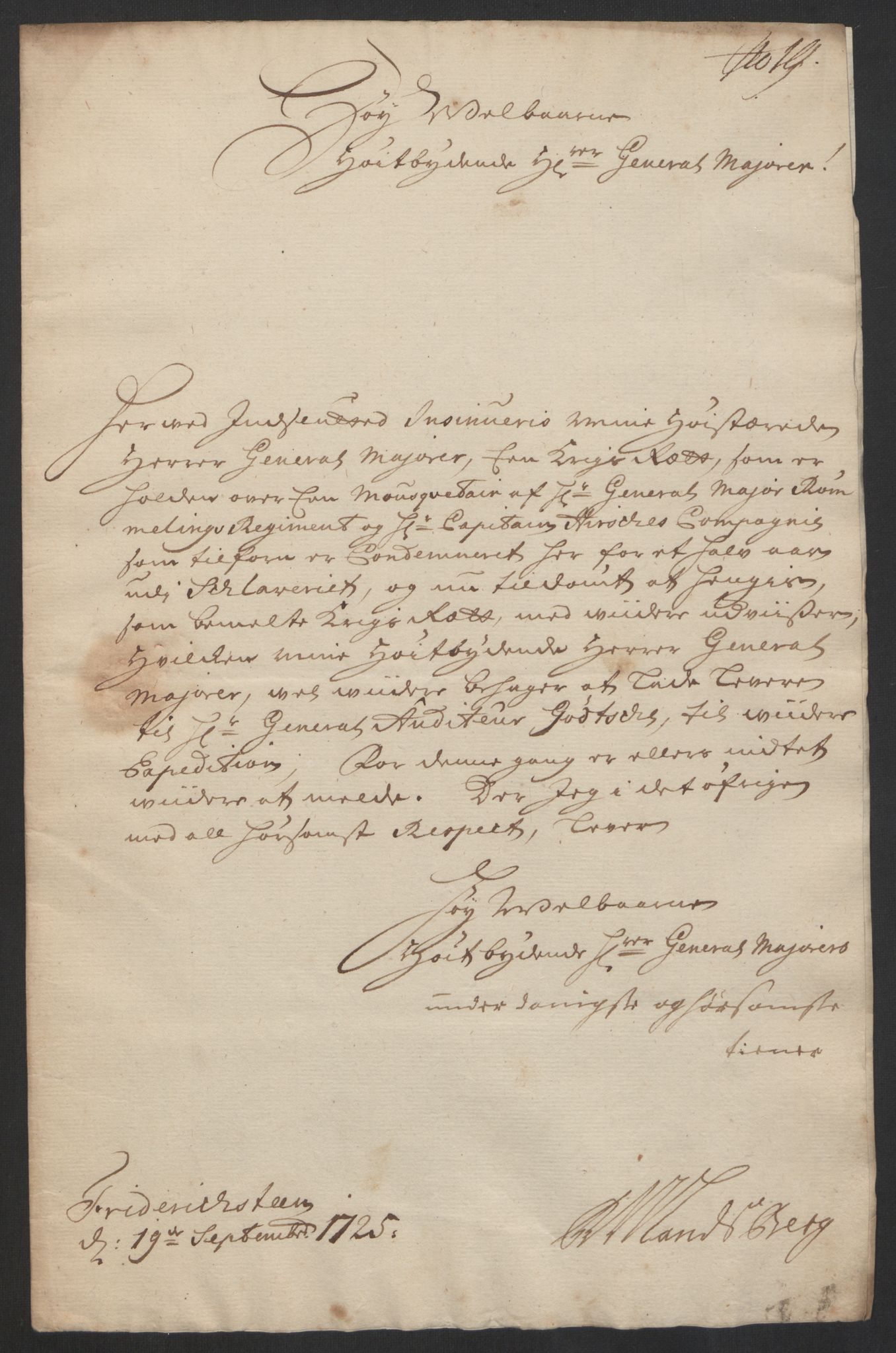 Kommanderende general (KG I) med Det norske krigsdirektorium, AV/RA-EA-5419/D/L0153: Fredriksten festning: Brev, inventarfortegnelser og regnskapsekstrakter, 1724-1729, p. 290