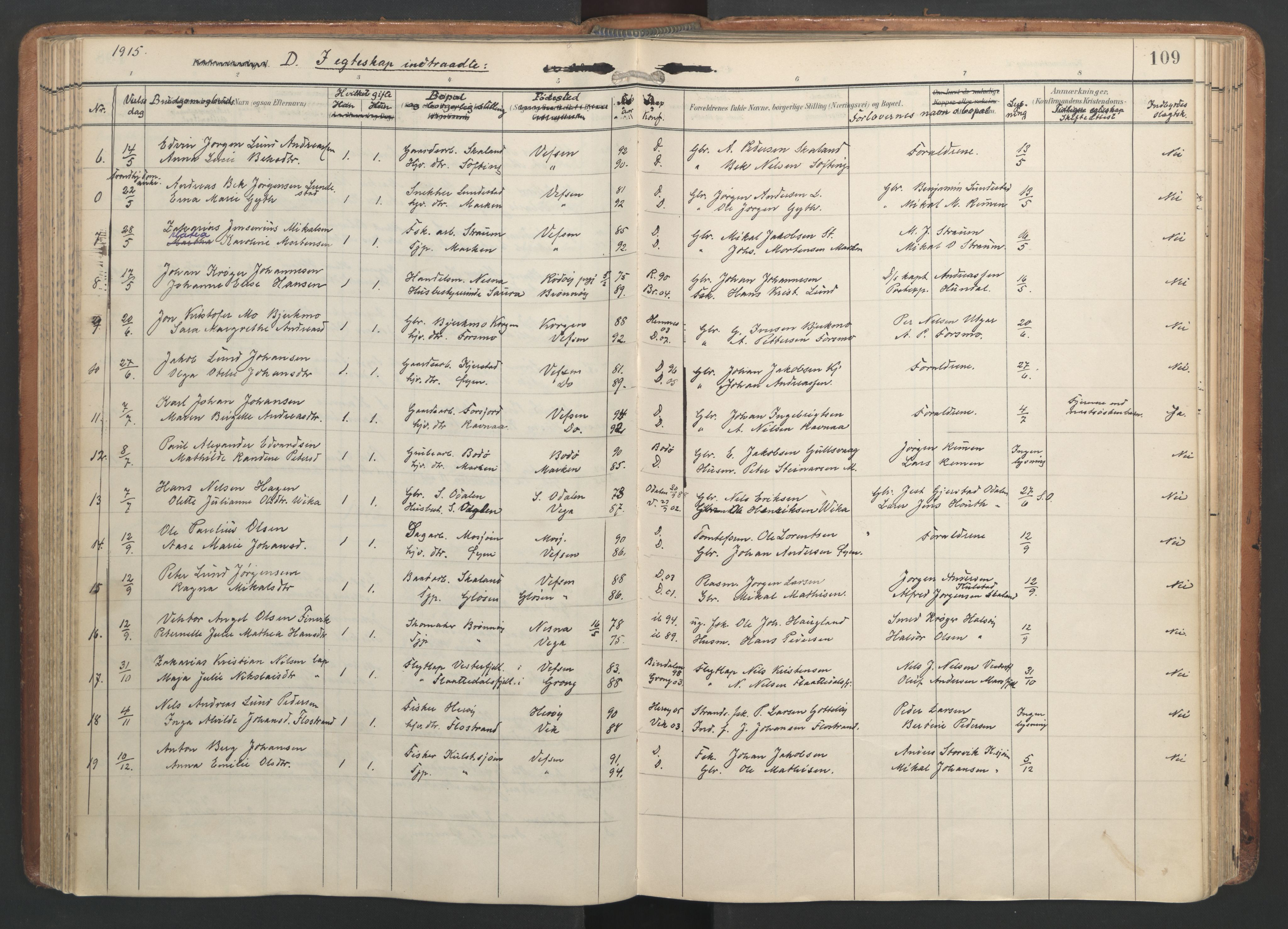 Ministerialprotokoller, klokkerbøker og fødselsregistre - Nordland, SAT/A-1459/820/L0298: Parish register (official) no. 820A19, 1897-1915, p. 109