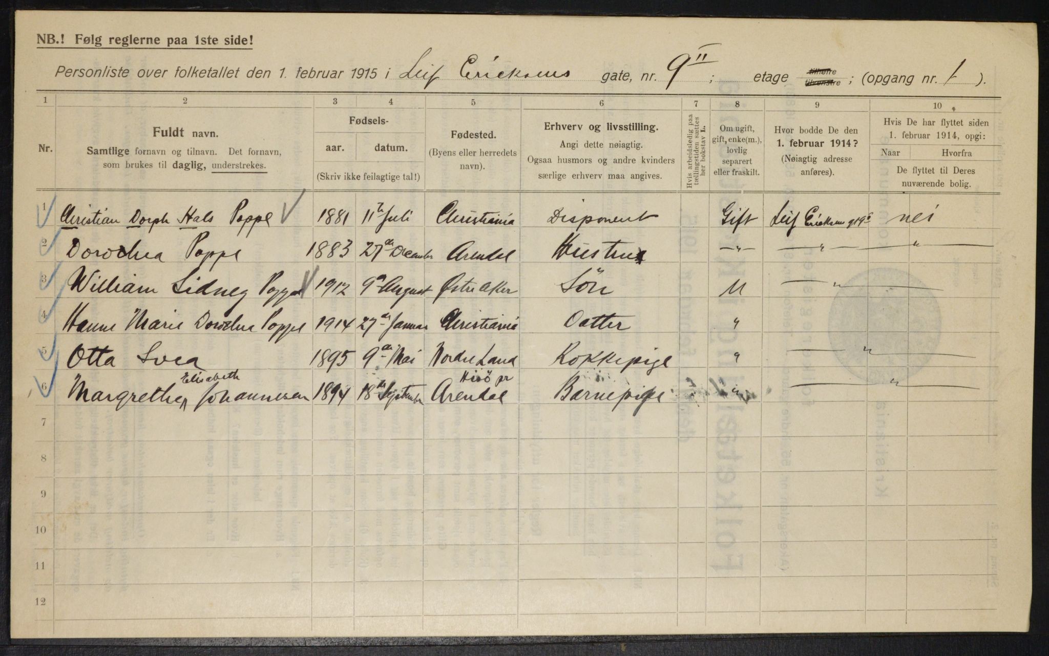 OBA, Municipal Census 1915 for Kristiania, 1915, p. 56993