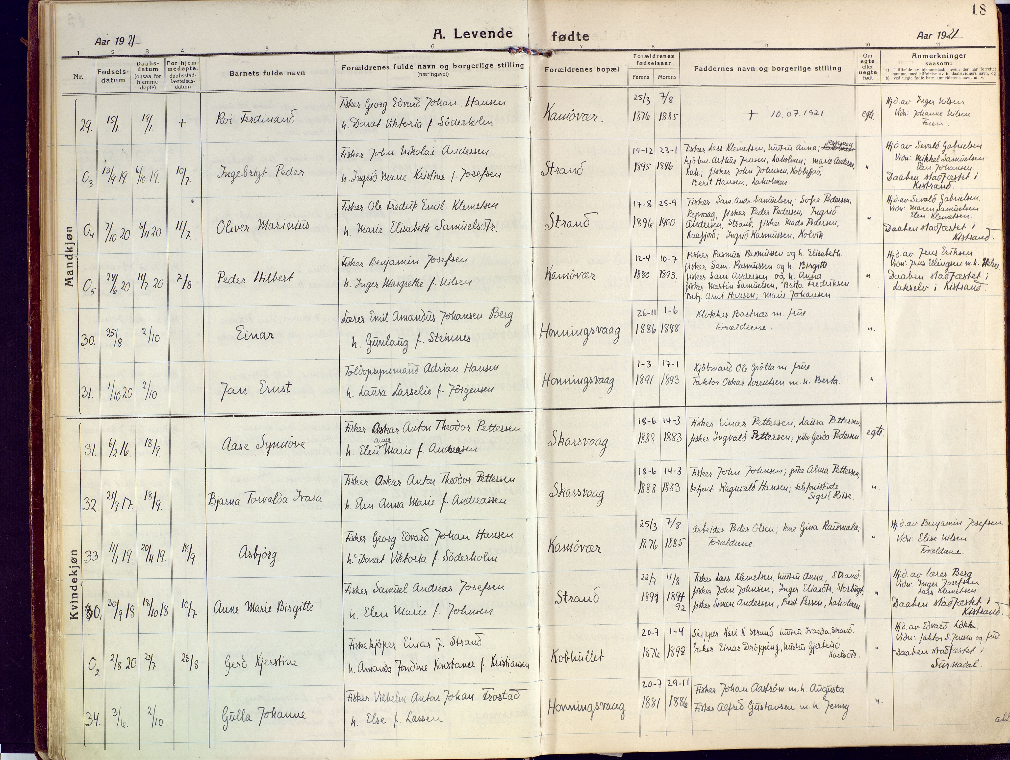 Kjelvik/Nordkapp sokneprestkontor, AV/SATØ-S-1350/H/Ha/L0002kirke: Parish register (official) no. 2, 1920-1929, p. 18