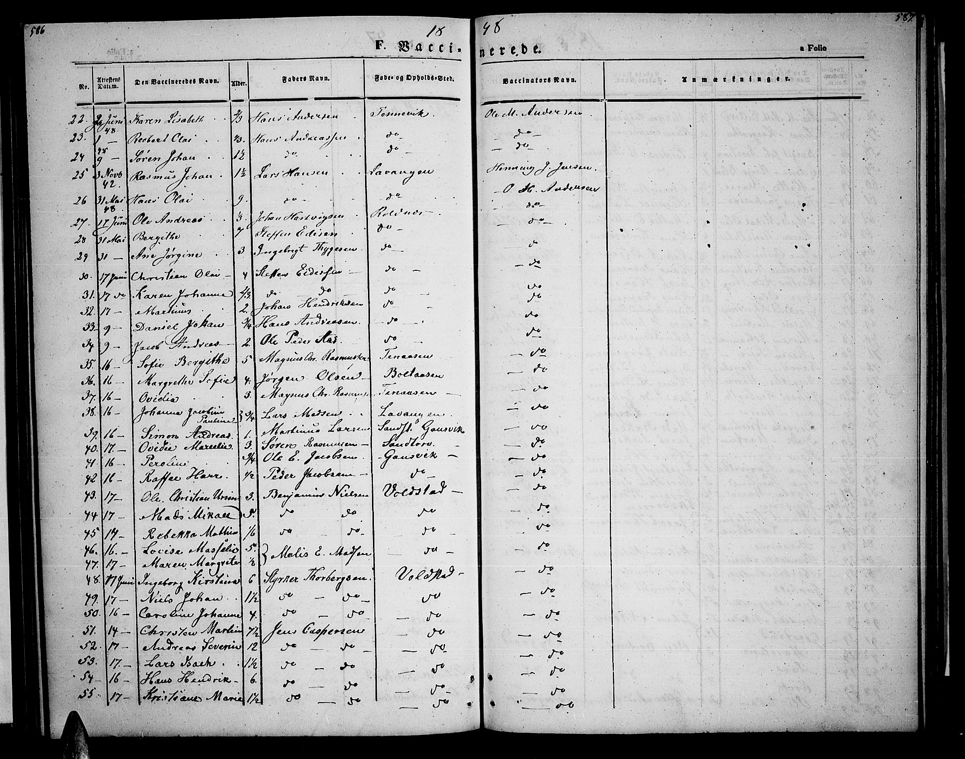 Trondenes sokneprestkontor, SATØ/S-1319/H/Hb/L0006klokker: Parish register (copy) no. 6, 1845-1855, p. 586-587