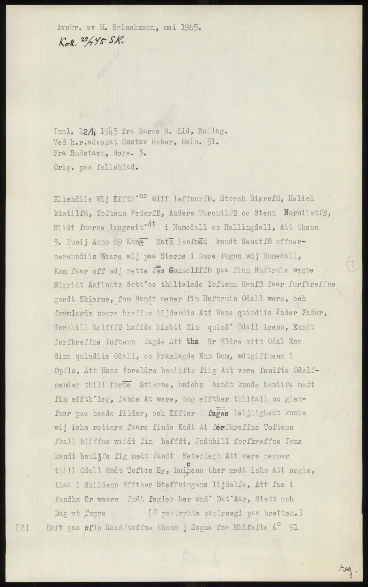 Samlinger til kildeutgivelse, Diplomavskriftsamlingen, AV/RA-EA-4053/H/Ha, p. 56