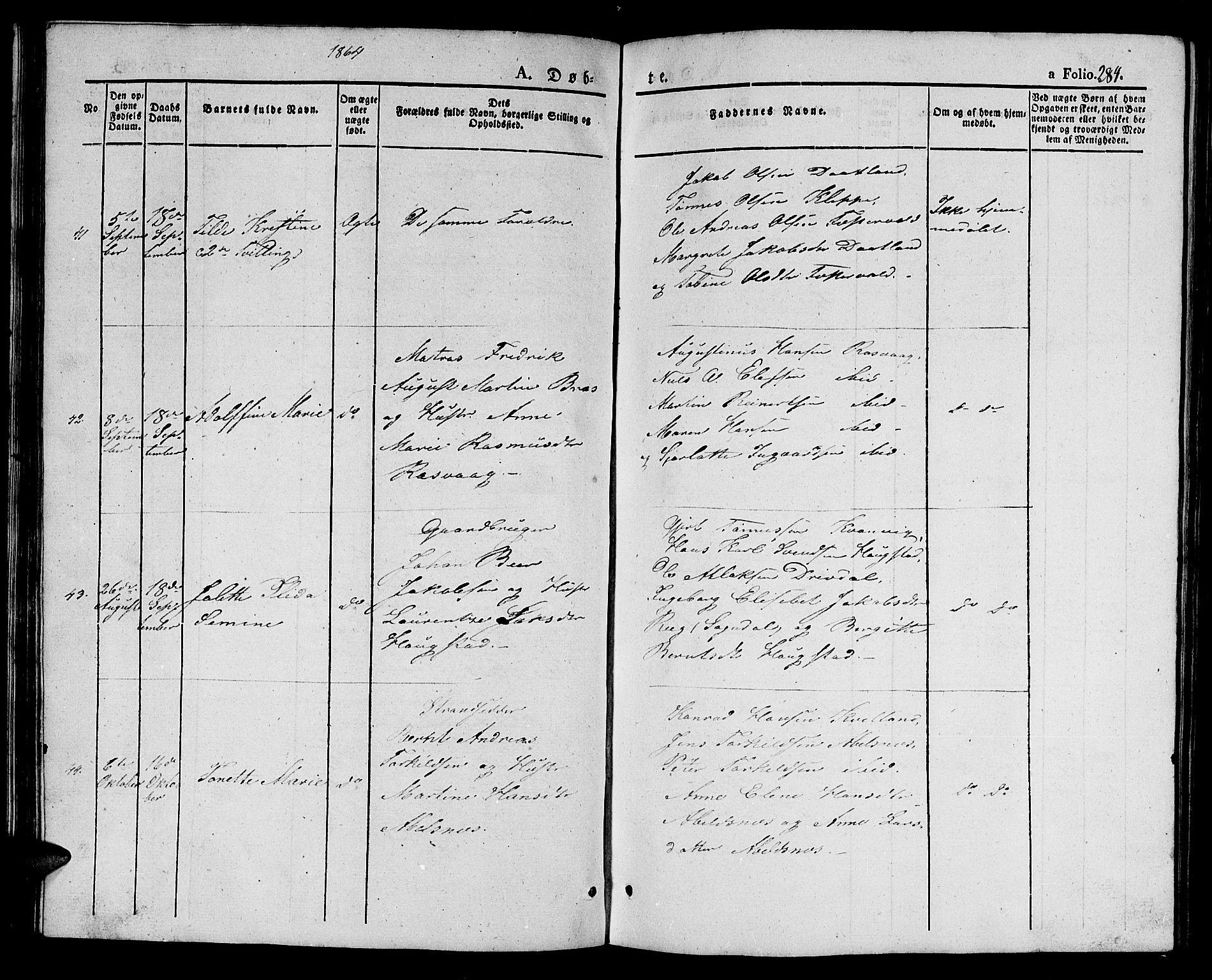 Flekkefjord sokneprestkontor, SAK/1111-0012/F/Fb/Fbb/L0002: Parish register (copy) no. B 2a, 1831-1866, p. 284