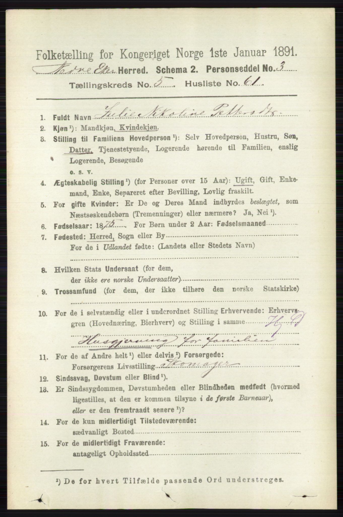 RA, 1891 census for 0625 Nedre Eiker, 1891, p. 2700