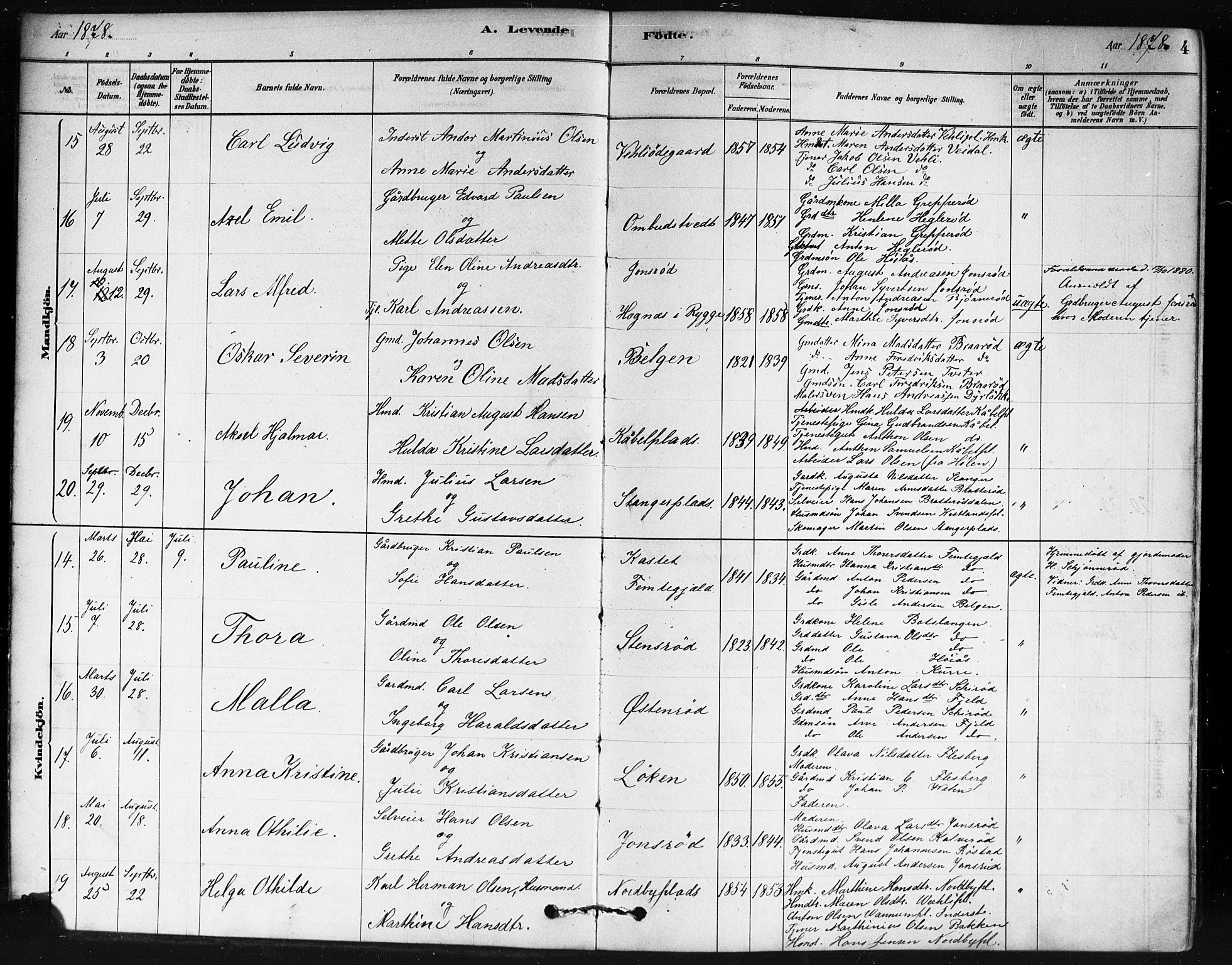 Våler prestekontor Kirkebøker, AV/SAO-A-11083/F/Fa/L0010: Parish register (official) no. I 10, 1878-1896, p. 4