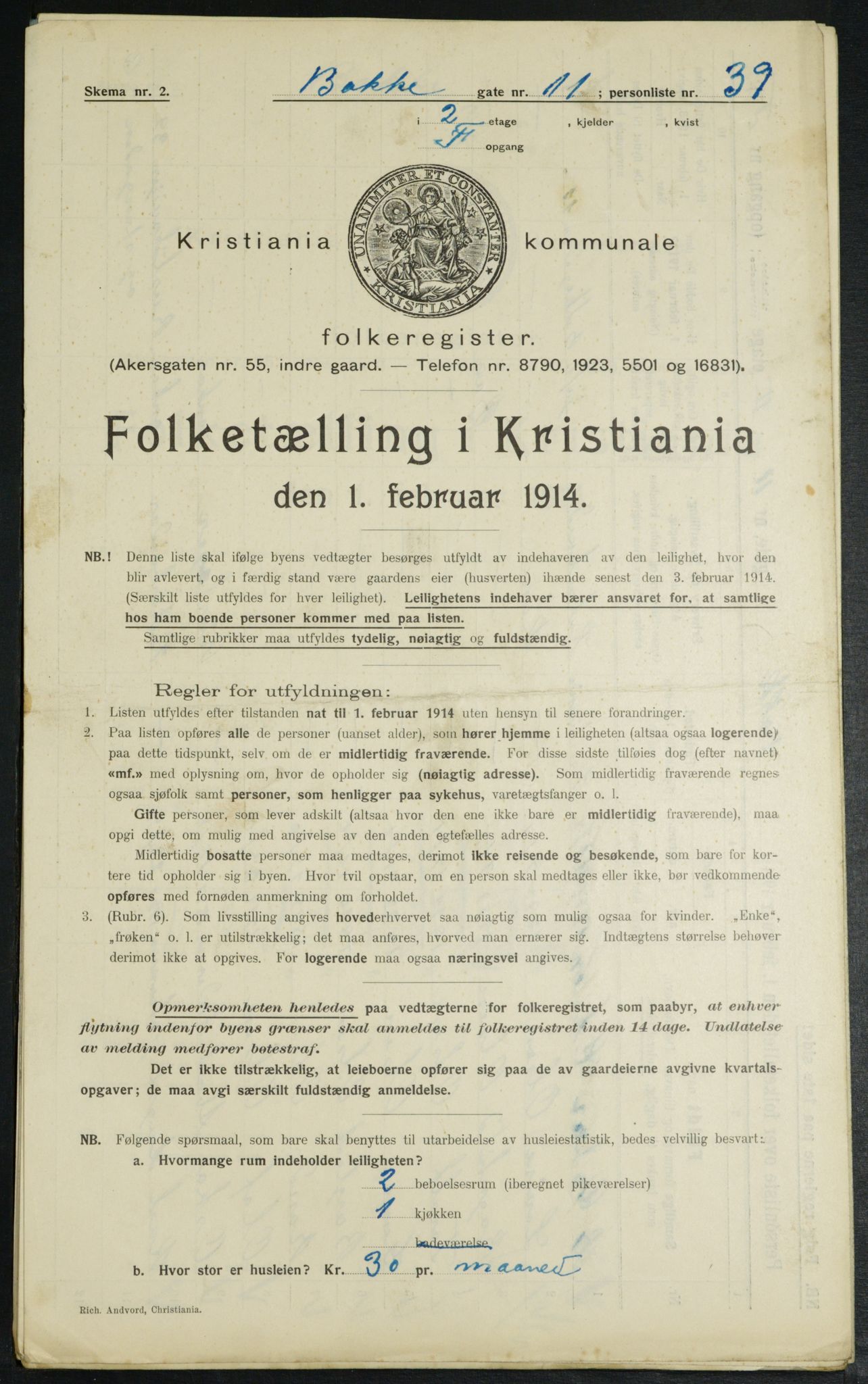 OBA, Municipal Census 1914 for Kristiania, 1914, p. 2790