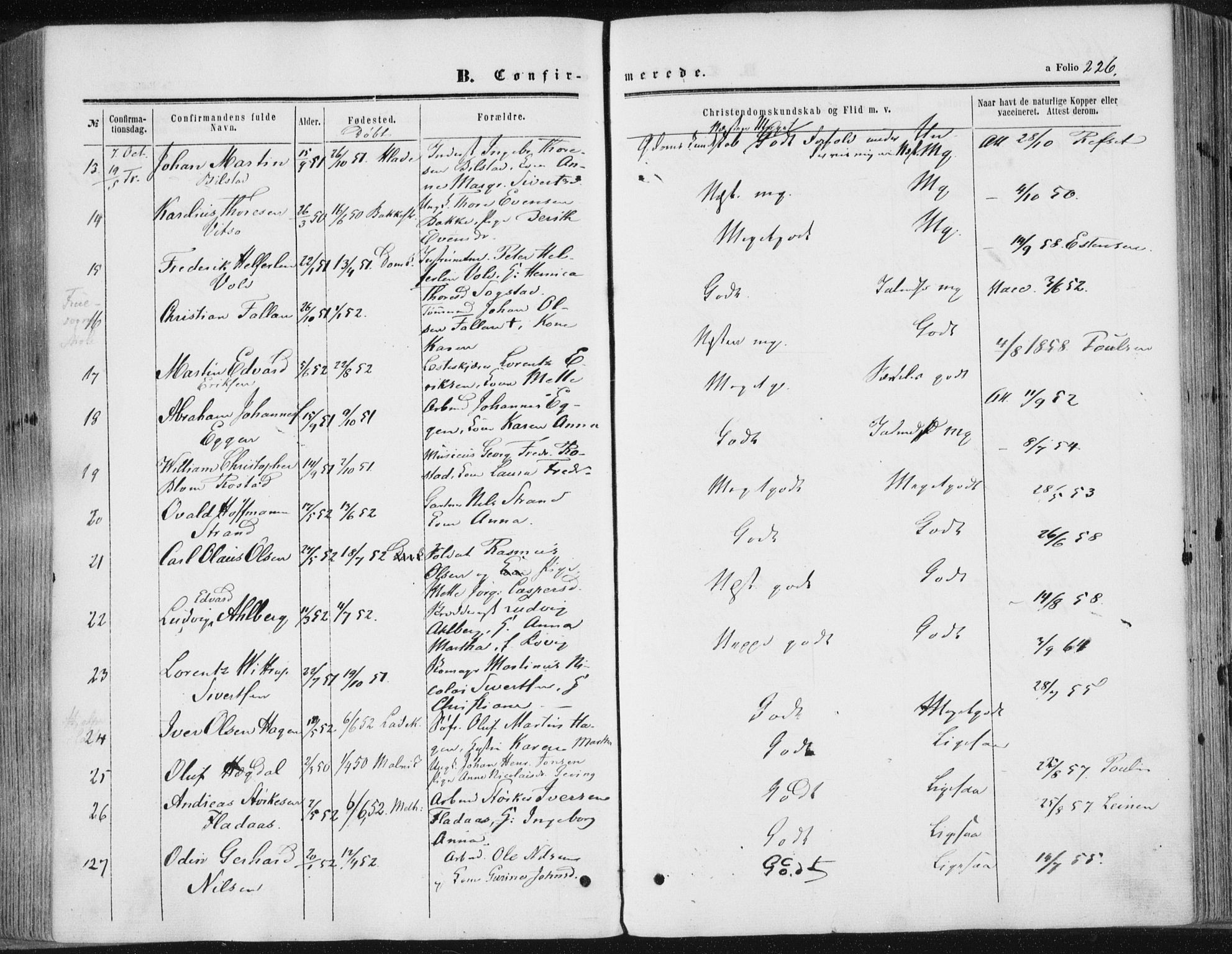 Ministerialprotokoller, klokkerbøker og fødselsregistre - Sør-Trøndelag, AV/SAT-A-1456/602/L0115: Parish register (official) no. 602A13, 1860-1872, p. 226