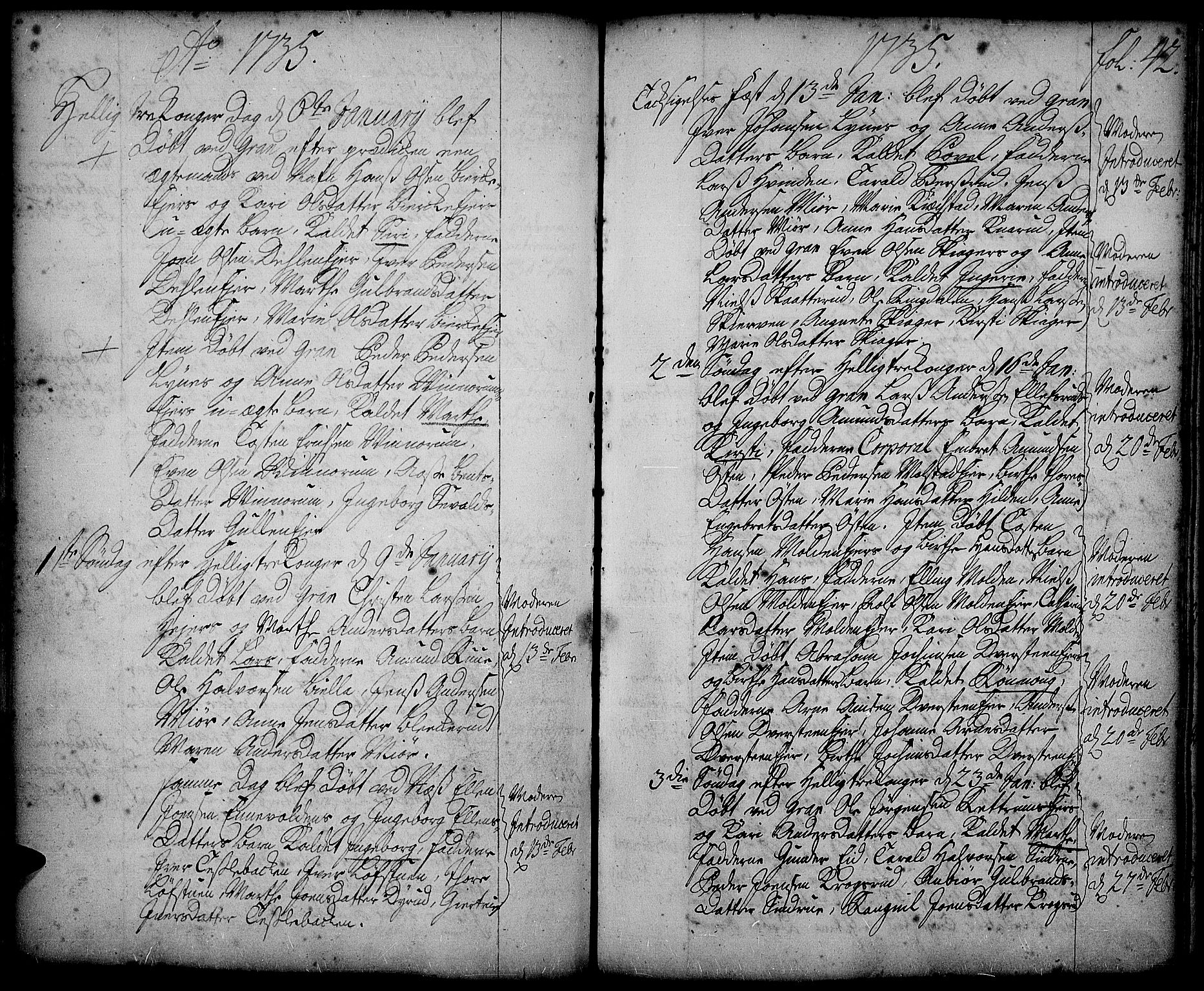 Gran prestekontor, SAH/PREST-112/H/Ha/Haa/L0002: Parish register (official) no. 2, 1732-1744, p. 42