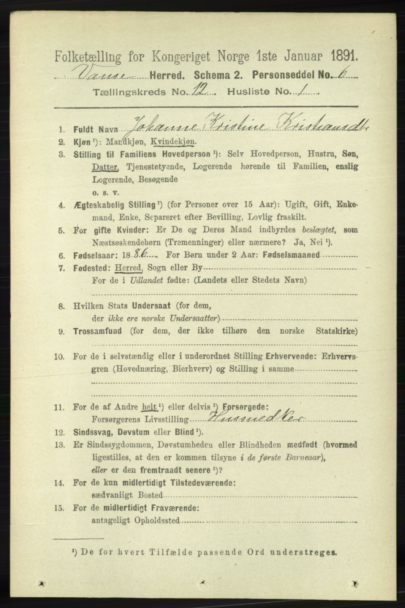 RA, 1891 census for 1041 Vanse, 1891, p. 6811