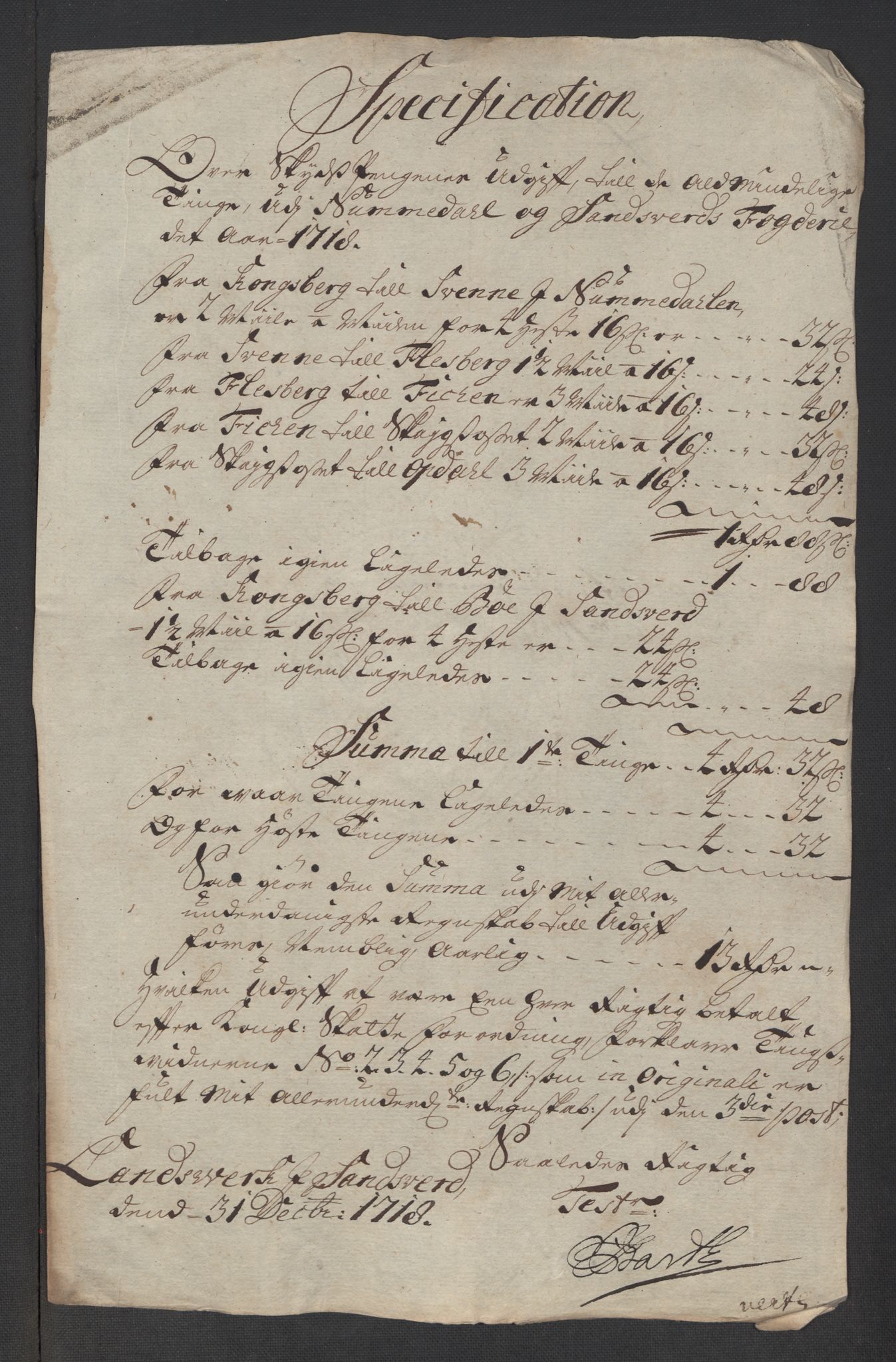 Rentekammeret inntil 1814, Reviderte regnskaper, Fogderegnskap, AV/RA-EA-4092/R24/L1594: Fogderegnskap Numedal og Sandsvær, 1718, p. 368