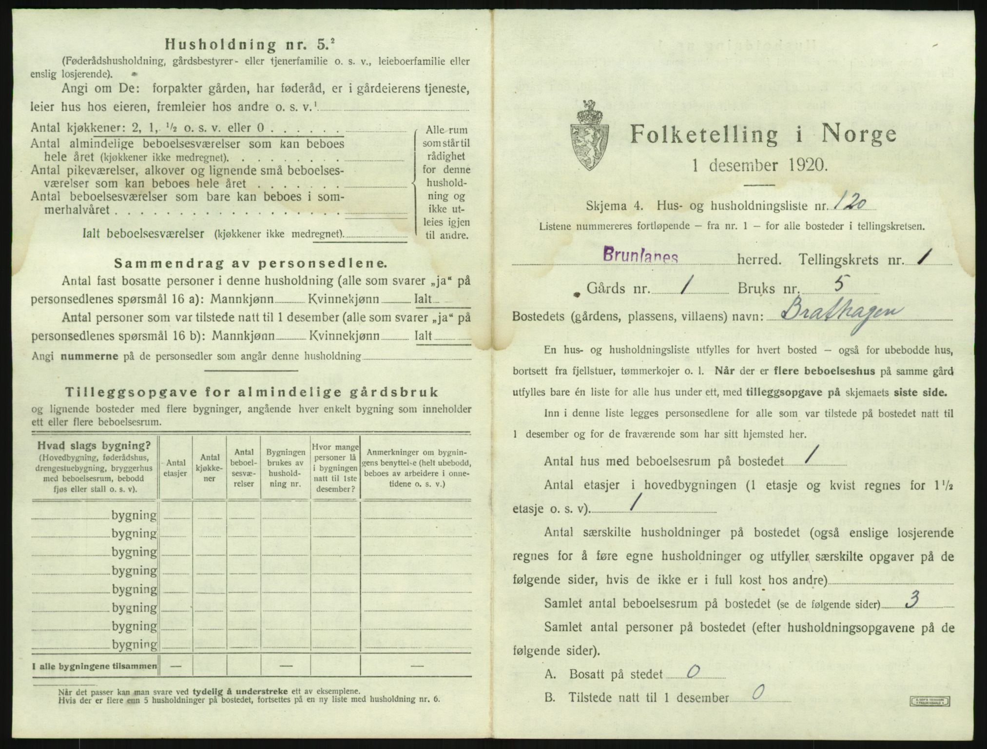 SAKO, 1920 census for Brunlanes, 1920, p. 303