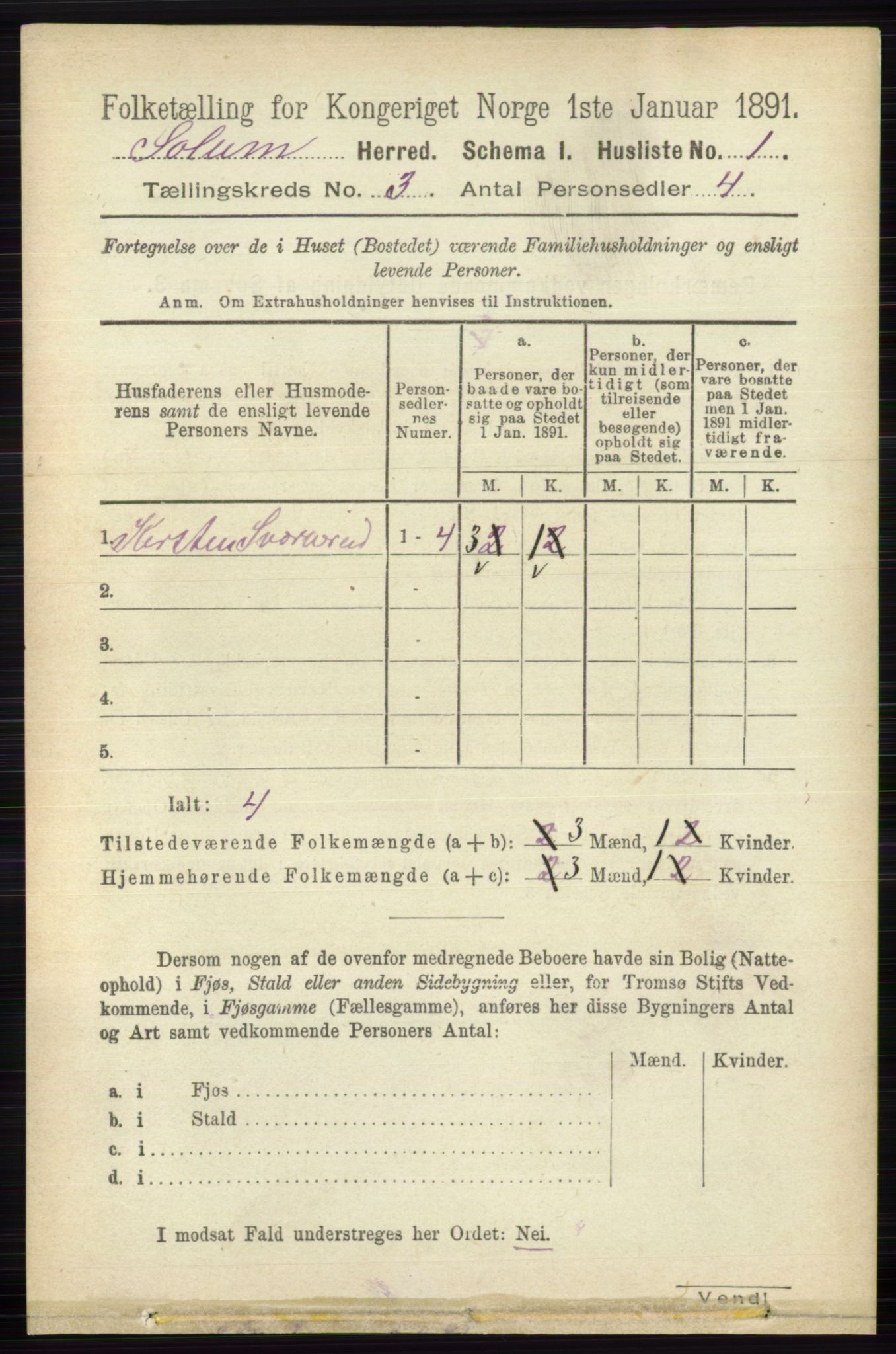 RA, 1891 census for 0818 Solum, 1891, p. 302