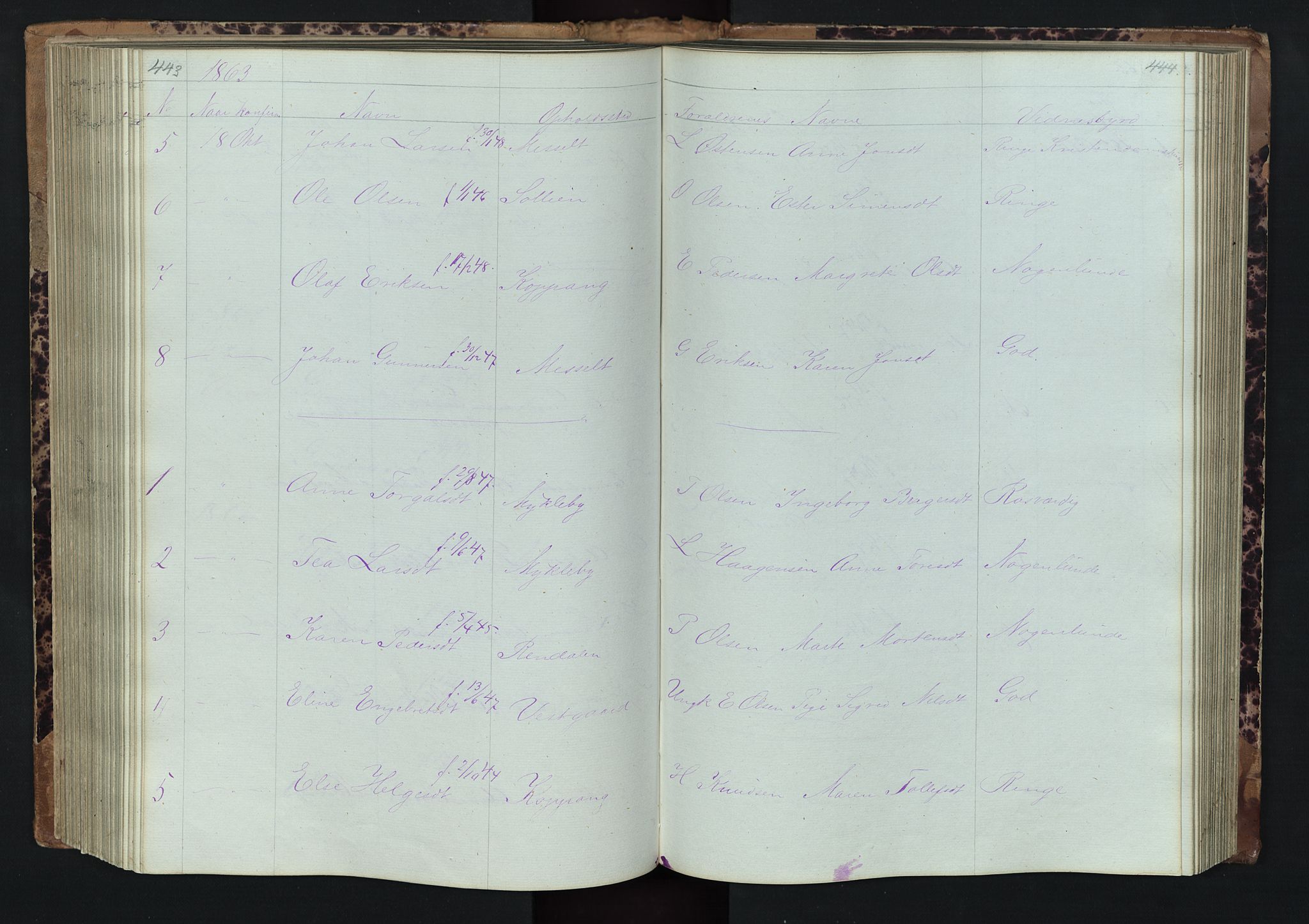 Stor-Elvdal prestekontor, SAH/PREST-052/H/Ha/Hab/L0001: Parish register (copy) no. 1 /1, 1860-1894, p. 443-444