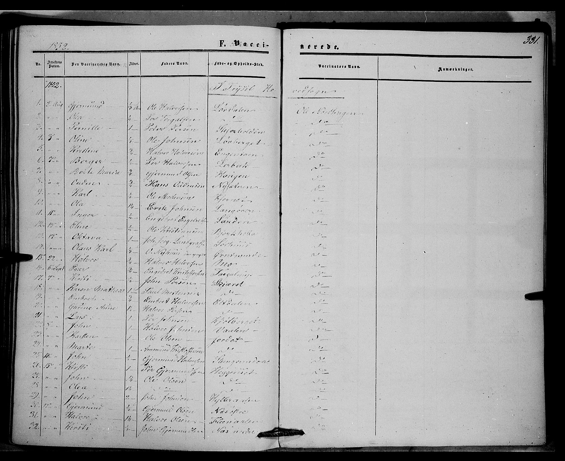 Trysil prestekontor, SAH/PREST-046/H/Ha/Haa/L0005: Parish register (official) no. 5, 1851-1865, p. 331